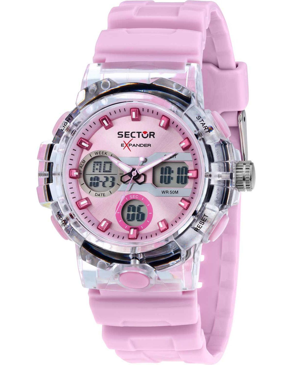Ρολόι SECTOR EX-46 Dual Time Chronograph Pink Plastic Strap