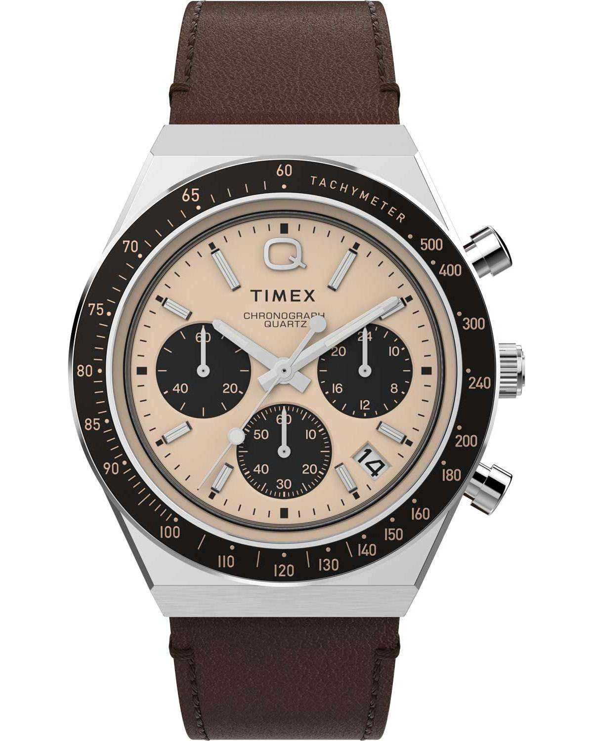 Ρολόι Q Timex Tachymeter Brown Leather Strap