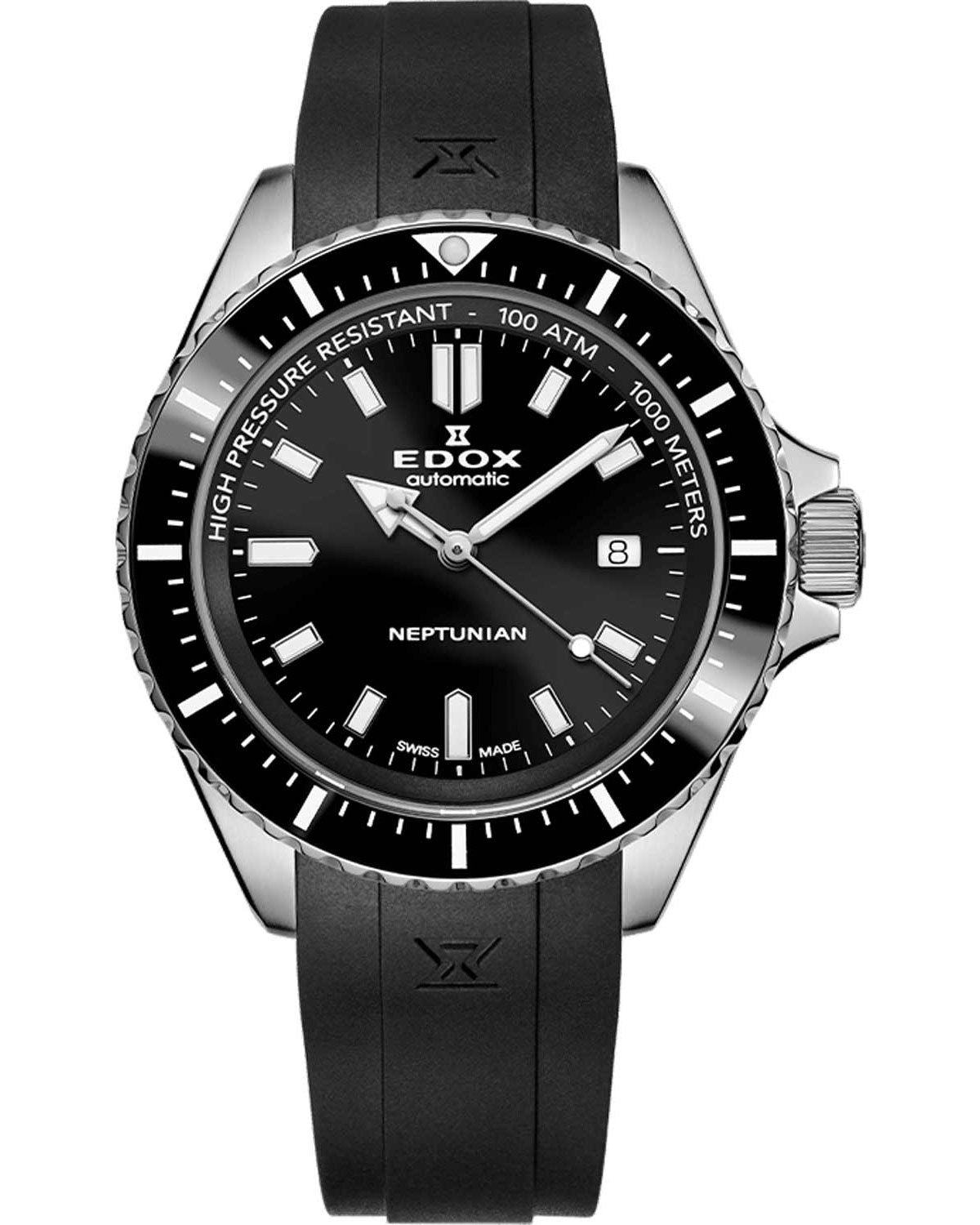 Ρολόι EDOX Neptunian Automatic Black Rubber Strap