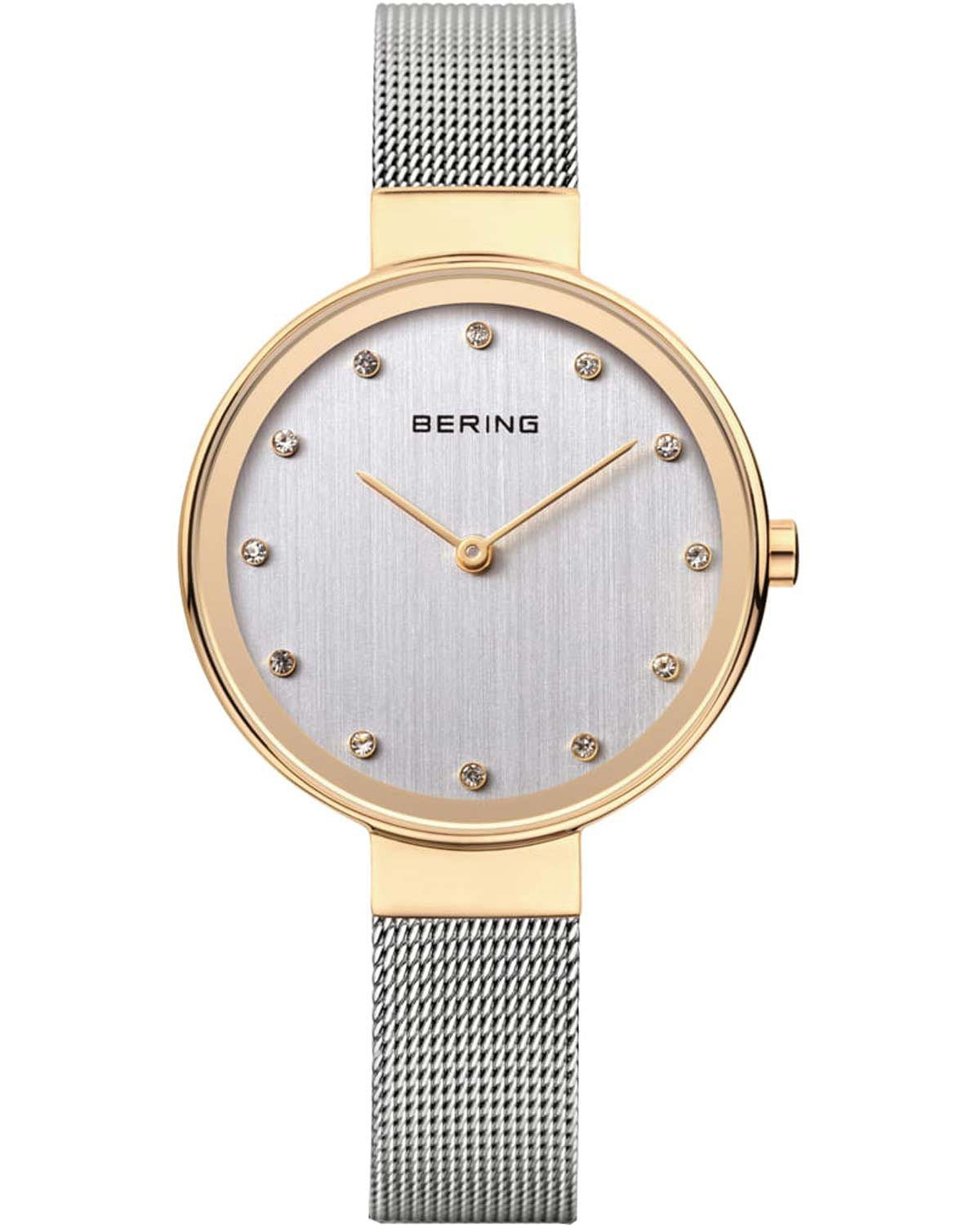 Γυναικείο ρολόι BERING Classic με ασημί μπρασελέ από ατσάλι και κρύσταλλα