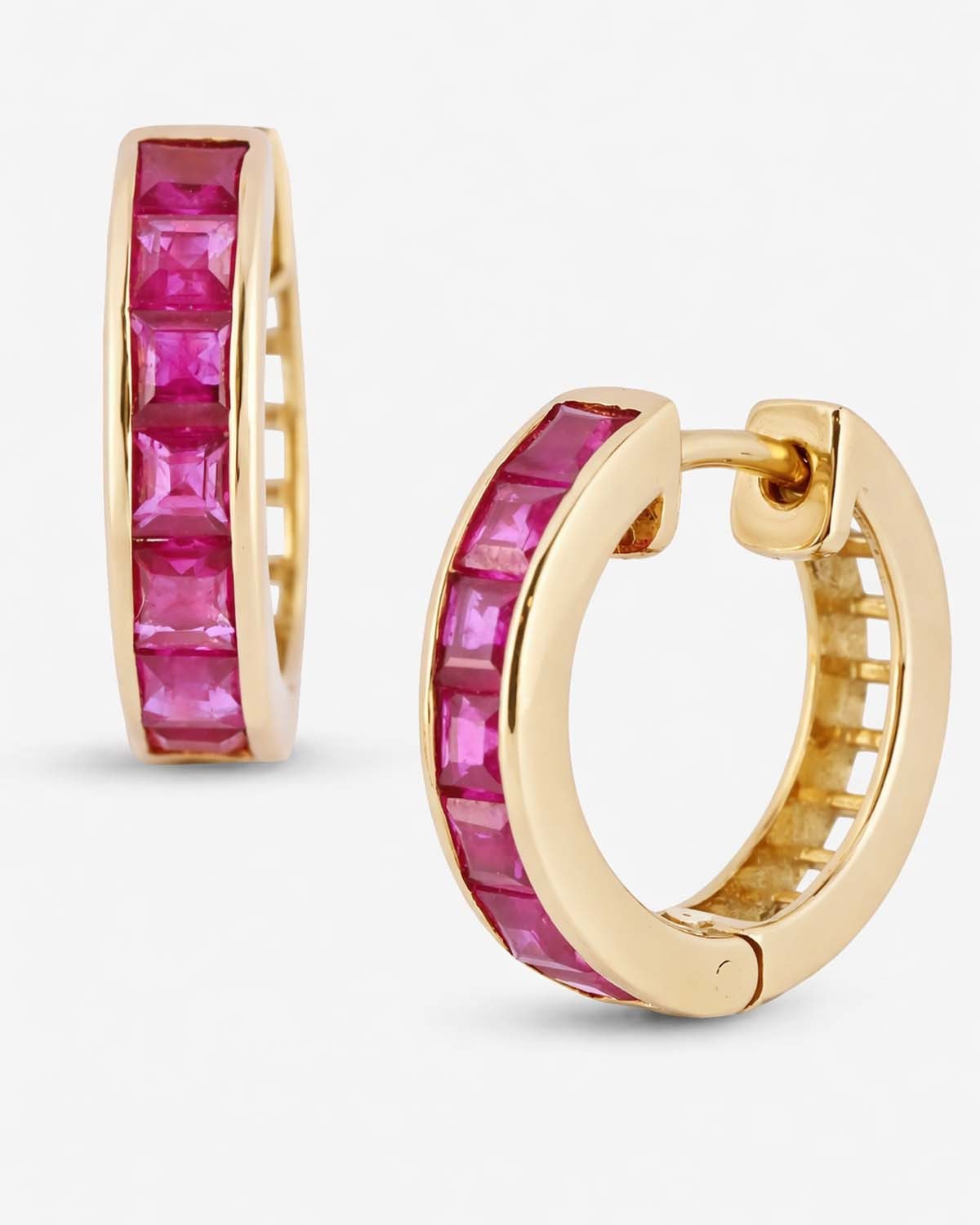 Σκουλαρίκια Κρίκοι SOLEDOR από χρυσό 10Κ με Ρουμπίνια