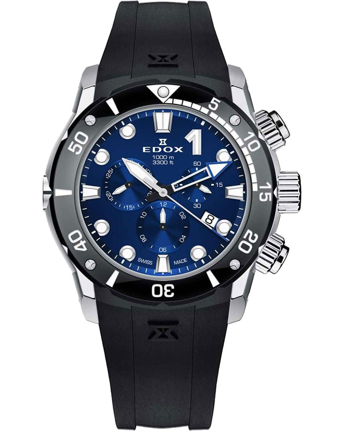 Ρολόι EDOX CO-1 Chronograph Black Rubber Strap