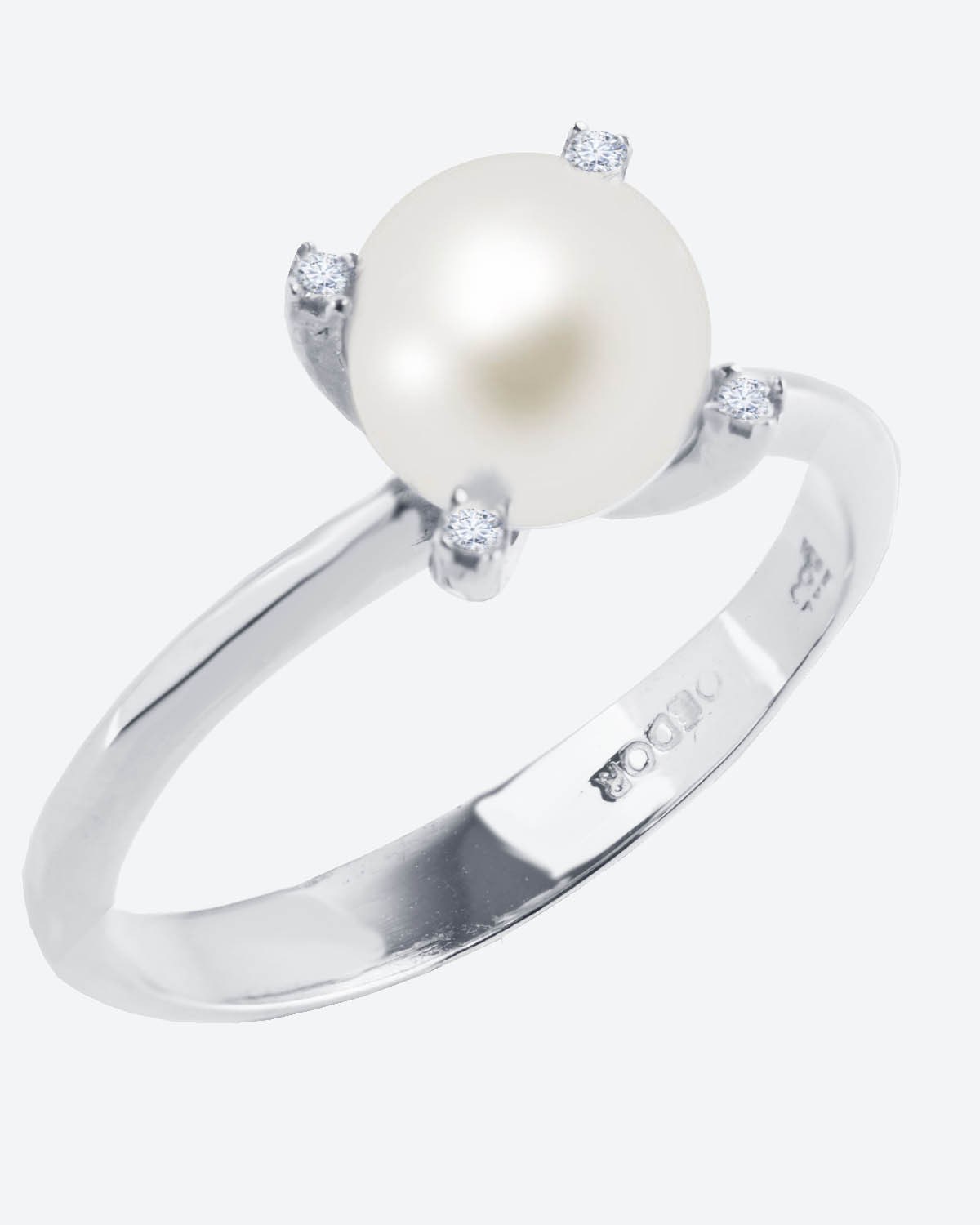 Μονόπετρο δαχτυλίδι SOLEDOR Pearl Sparkle από λευκόχρυσο 14Κ με μαργαριτάρι
