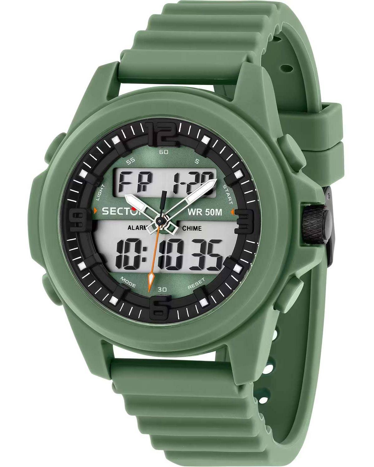 Ρολόι SECTOR EX-48 Dual Time Chronograph Green Silicone Strap