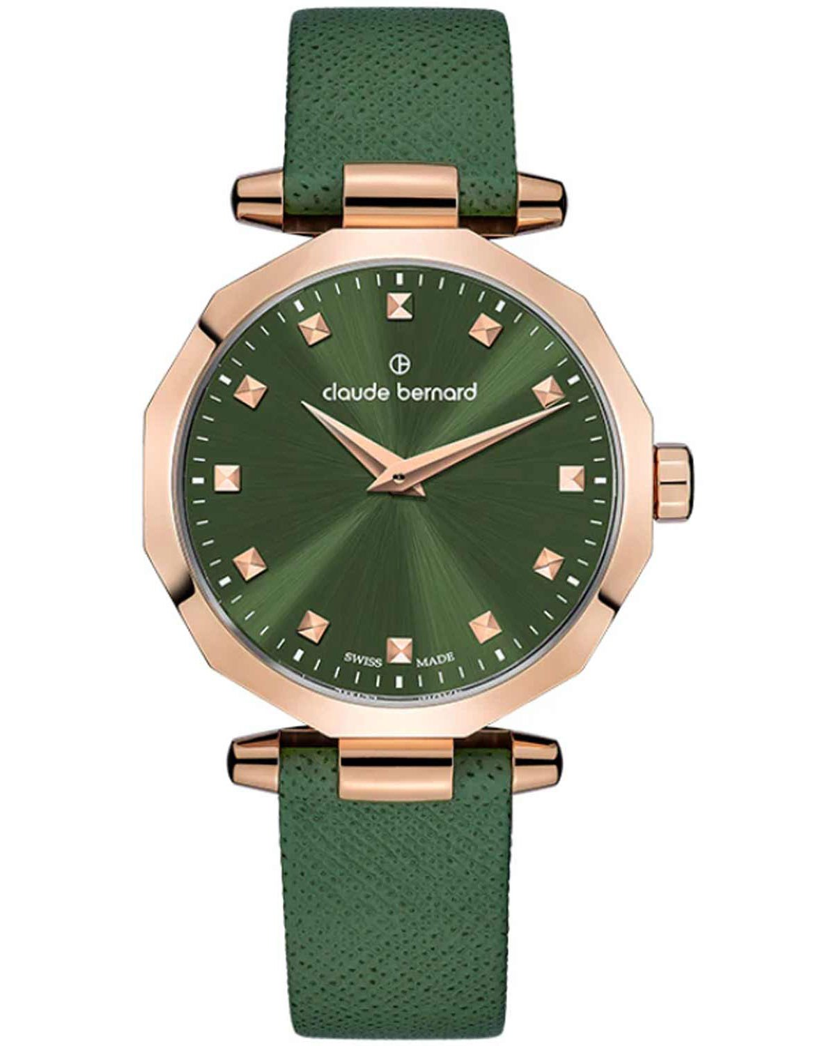 Γυναικείο ρολόι CLAUDE BERNARD Dress Code με πράσινο δερμάτινο λουράκι