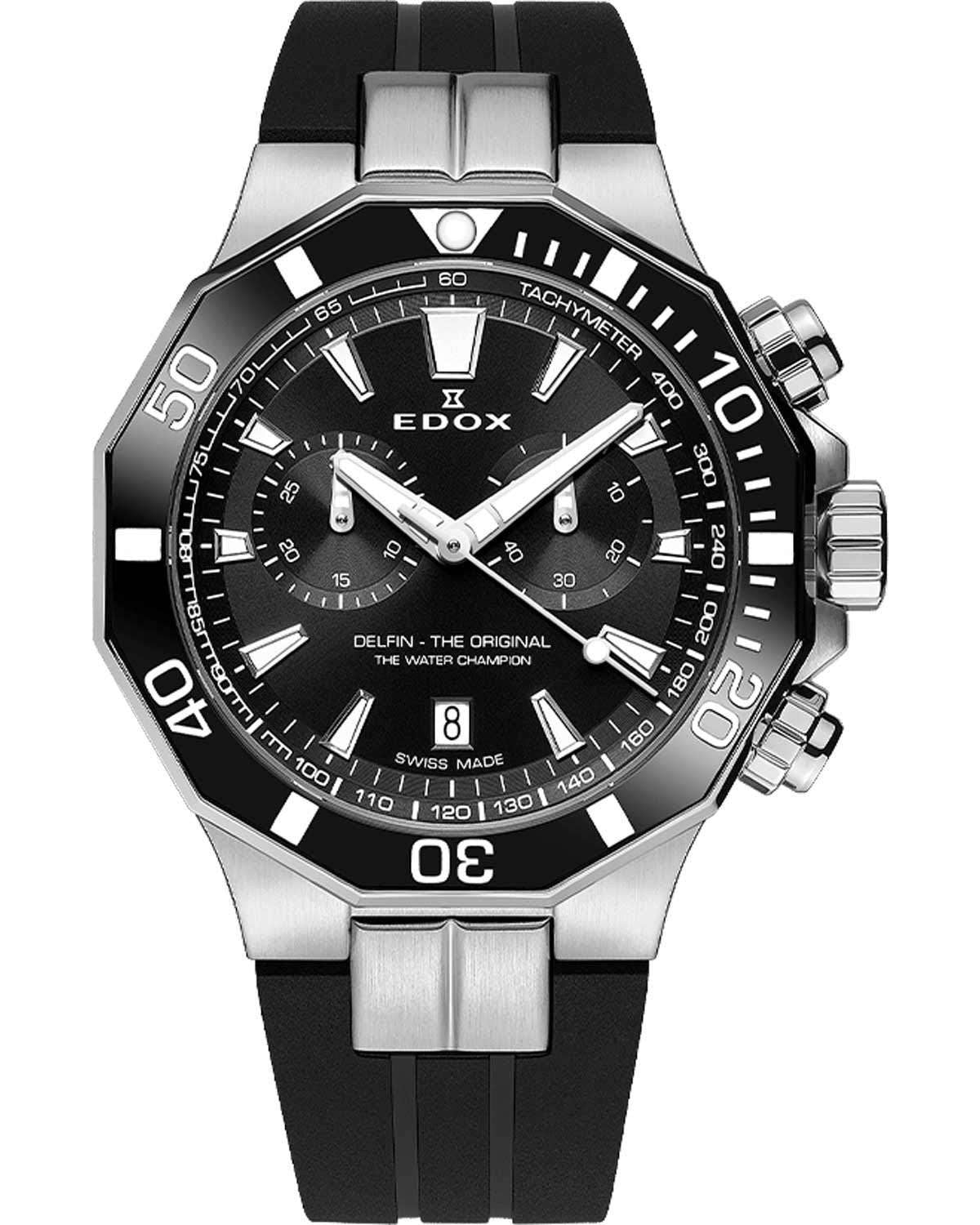 Ρολόι EDOX Delfin Chronograph Black Rubber Strap