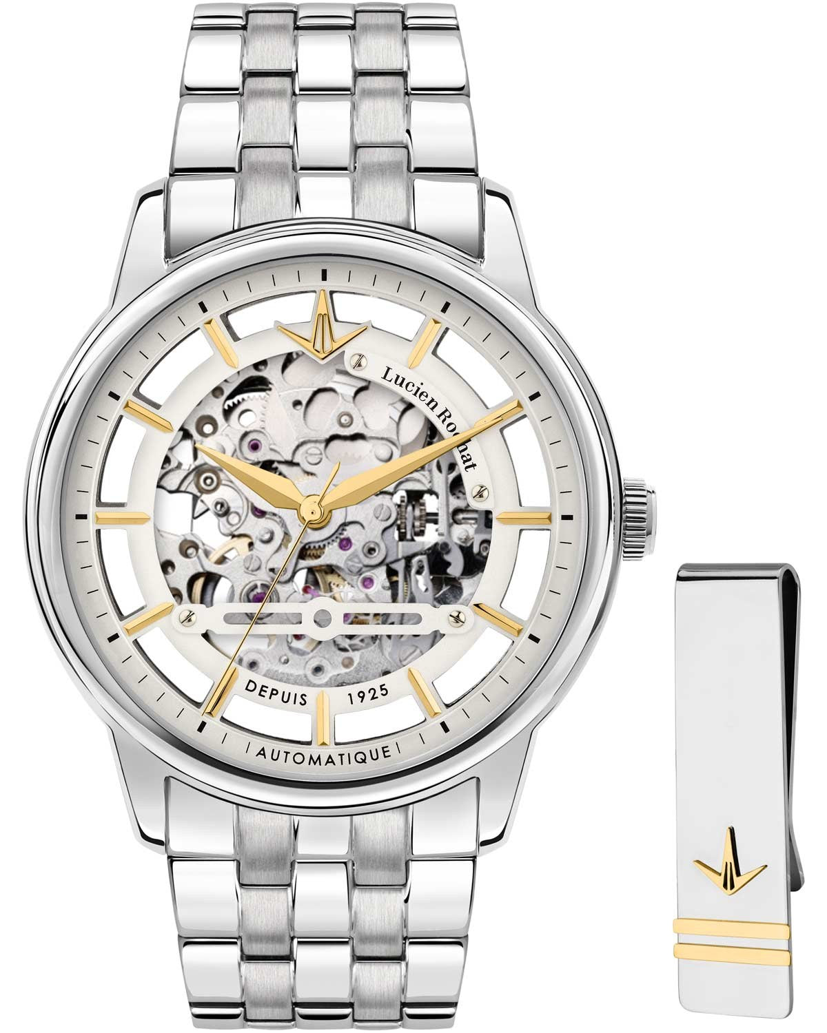 Ανδρικό ρολόι LUCIEN ROCHAT Iconic Gift Set αυτόματο με ασημί ατσάλινο μπρασελέ