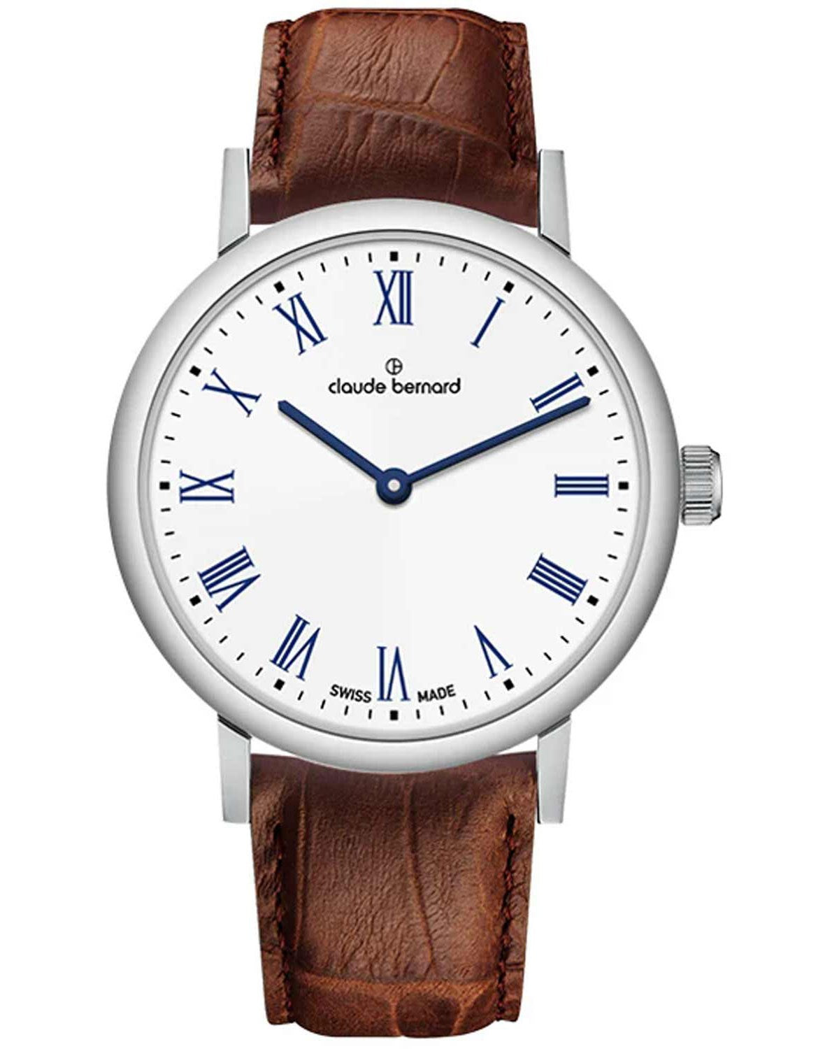 Γυναικείο ρολόι CLAUDE BERNARD Slim Line με καφέ δερμάτινο λουράκι