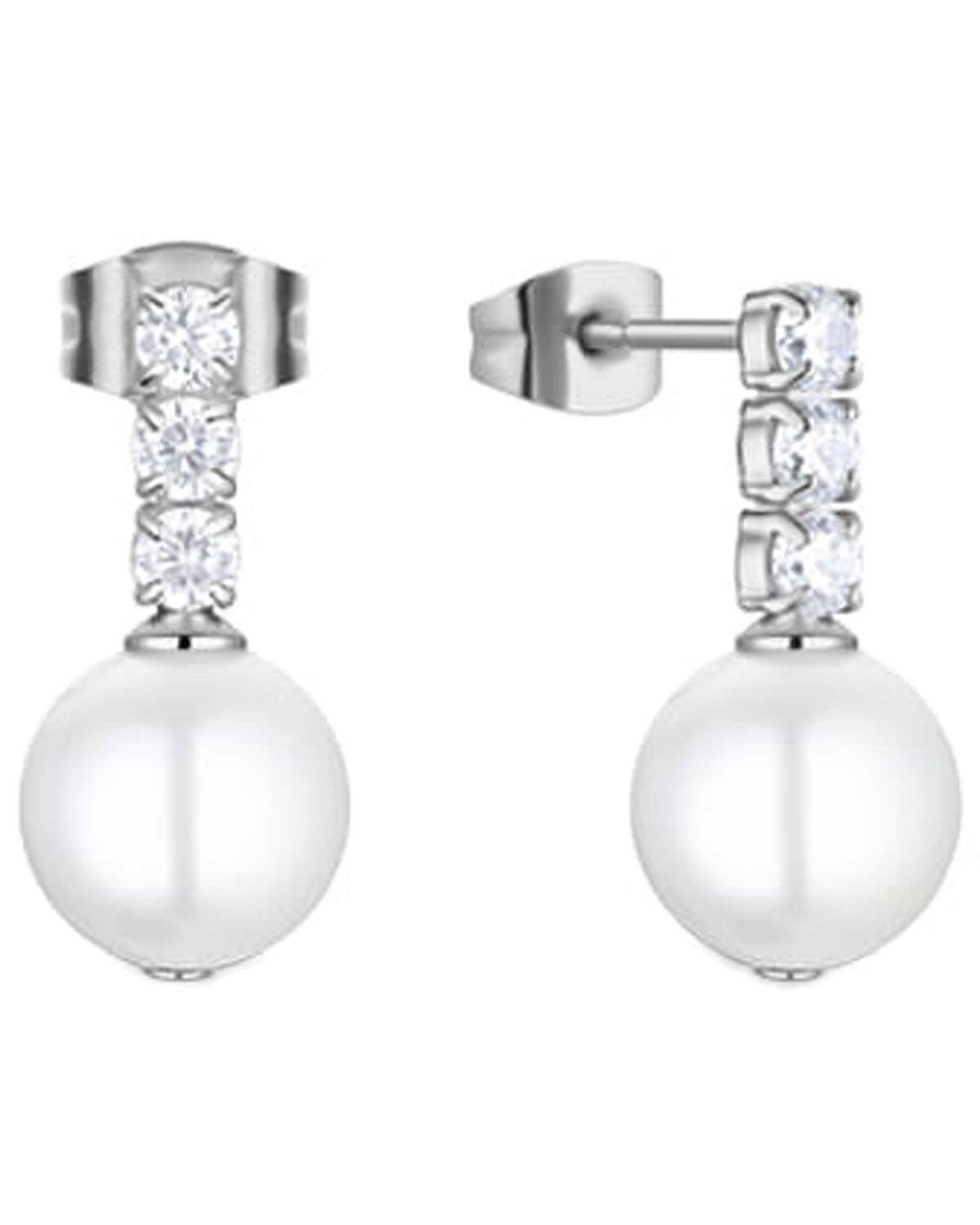 Σκουλαρίκια BERING Arctic Pearls από ανοξείδωτο ατσάλι με πέρλες και ζιργκόν