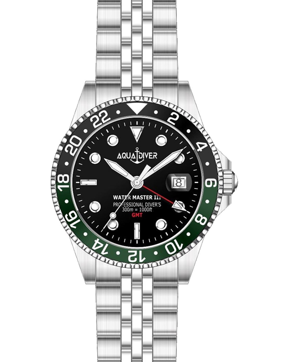 Ρολόι AQUADIVER Water Master III GMT Dual Time Silver Stainless Steel Bracelet