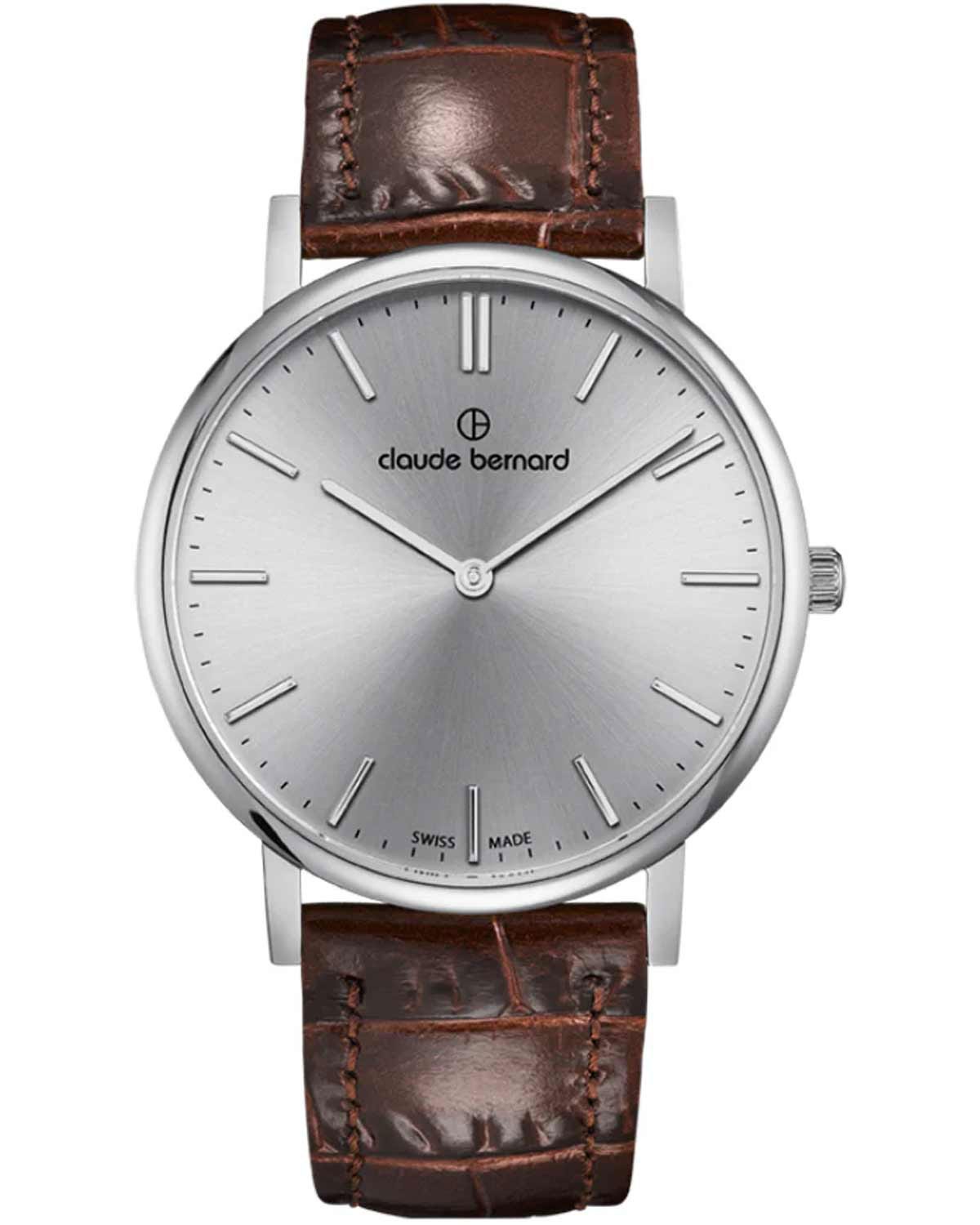 Ανδρικό ρολόι CLAUDE BERNARD Slim Line με καφέ δερμάτινο λουράκι