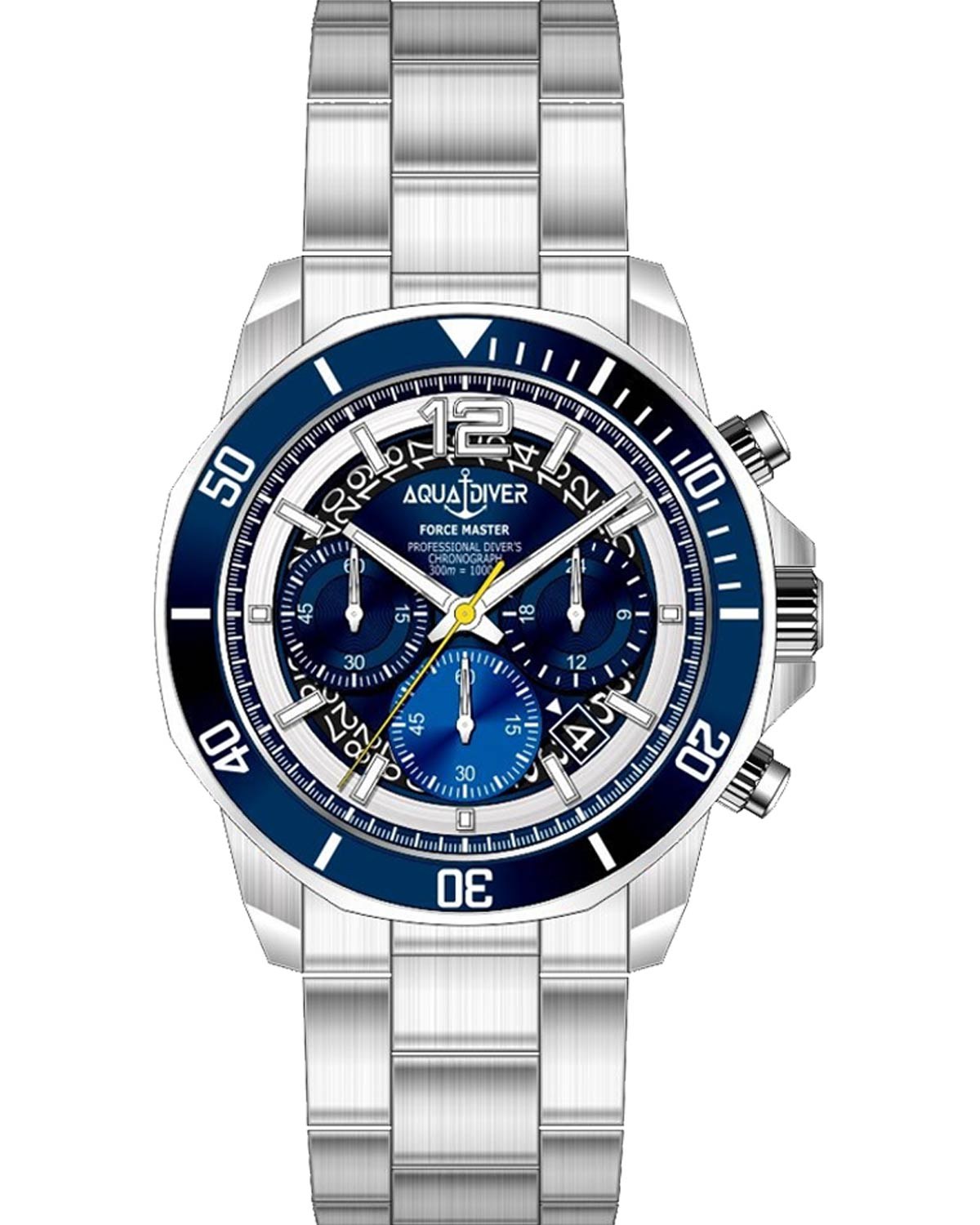 AQUADIVER Force Master Chronograph Silver Stainless Steel Bracelet