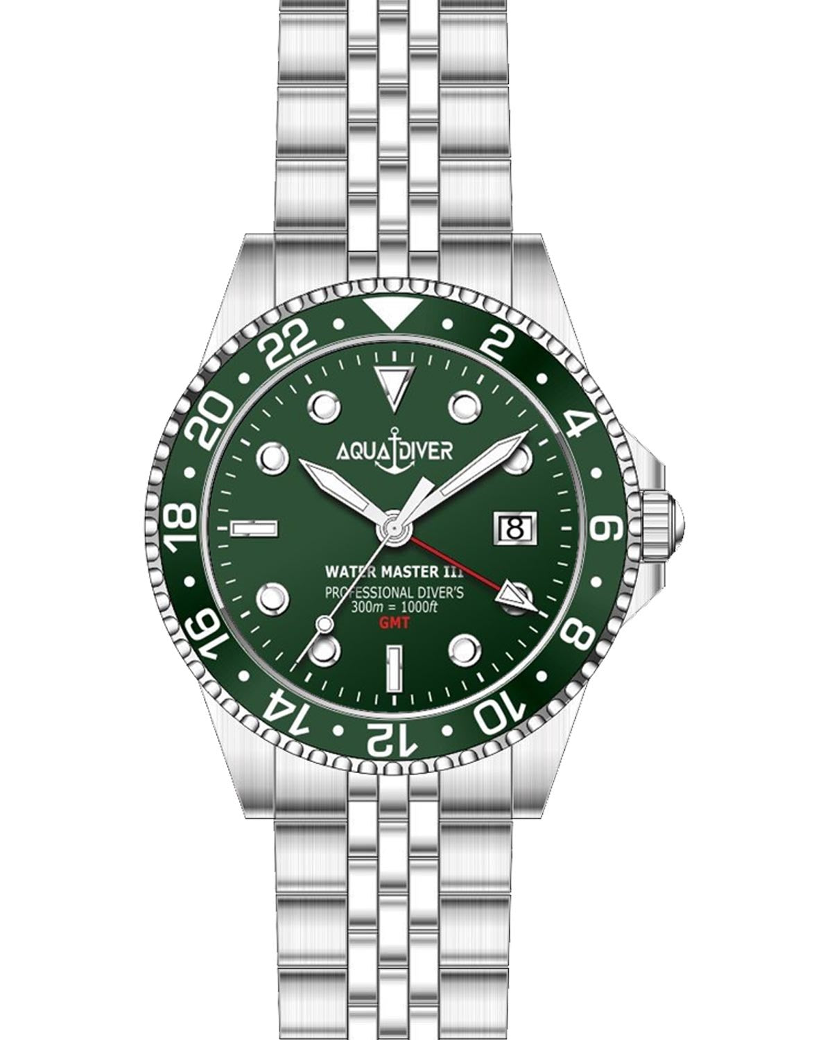 Ρολόι AQUADIVER Water Master III GMT Dual Time Silver Stainless Steel Bracelet