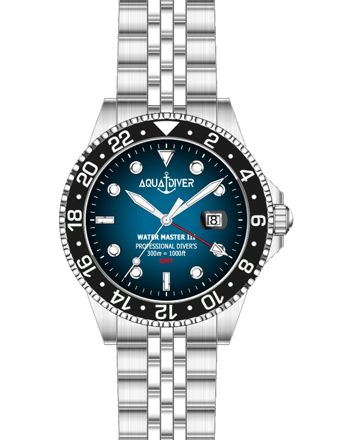 Ρολόι AQUADIVER Water Master III GMT Dual Time Silver Stainless Steel Bracelet
