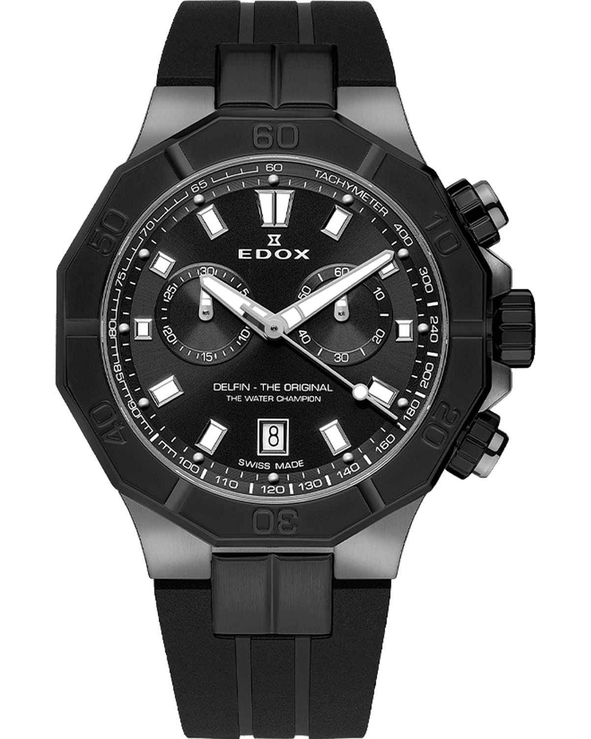 Ρολόι EDOX Delfin Chronograph Black Rubber Strap