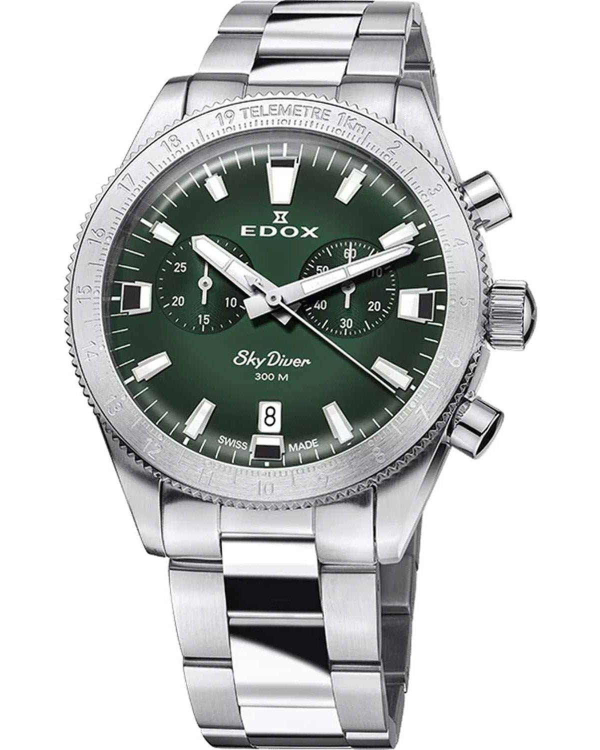 Ρολόι EDOX Skydiver Chronograph Silver Stainless Steel Bracelet Limited Edition