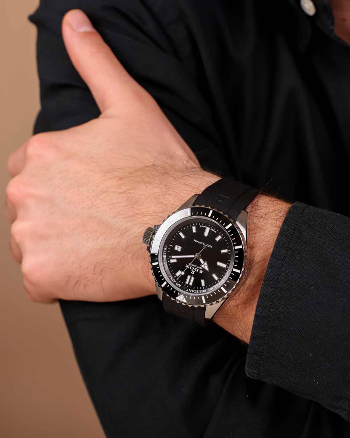 Ρολόι EDOX Neptunian Automatic Black Rubber Strap
