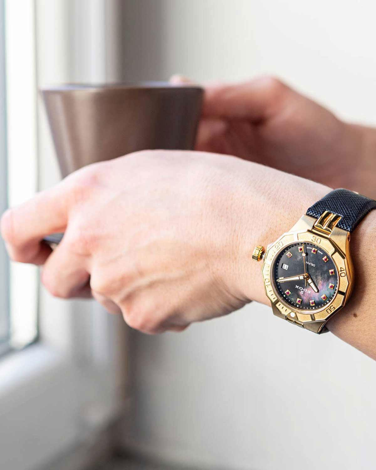 Ρολόι EDOX Delfin The Original Black Leather Strap