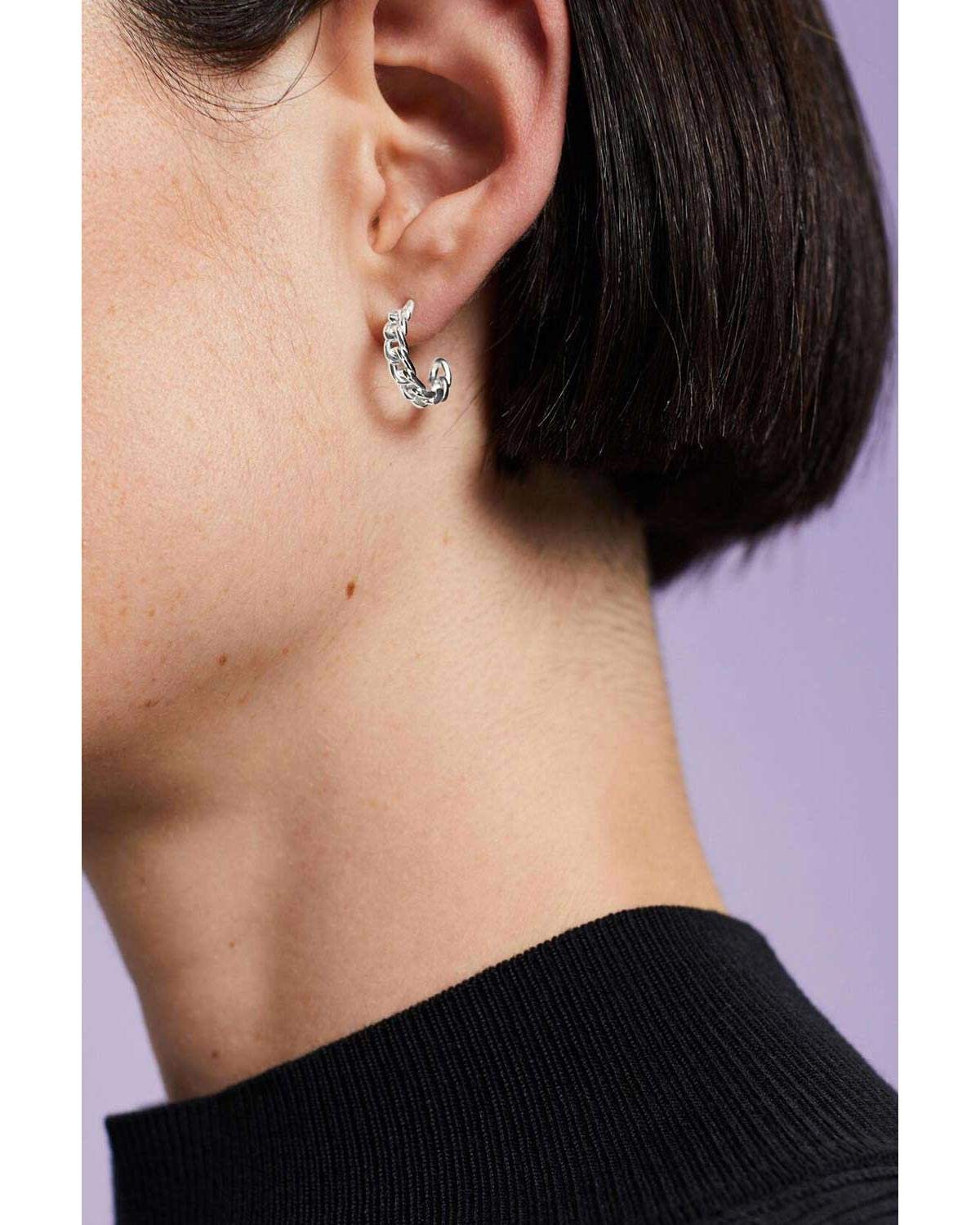 Σκουλαρίκια κρίκοι ESPRIT Flat Chain από επιροδιωμένο Ασήμι 925