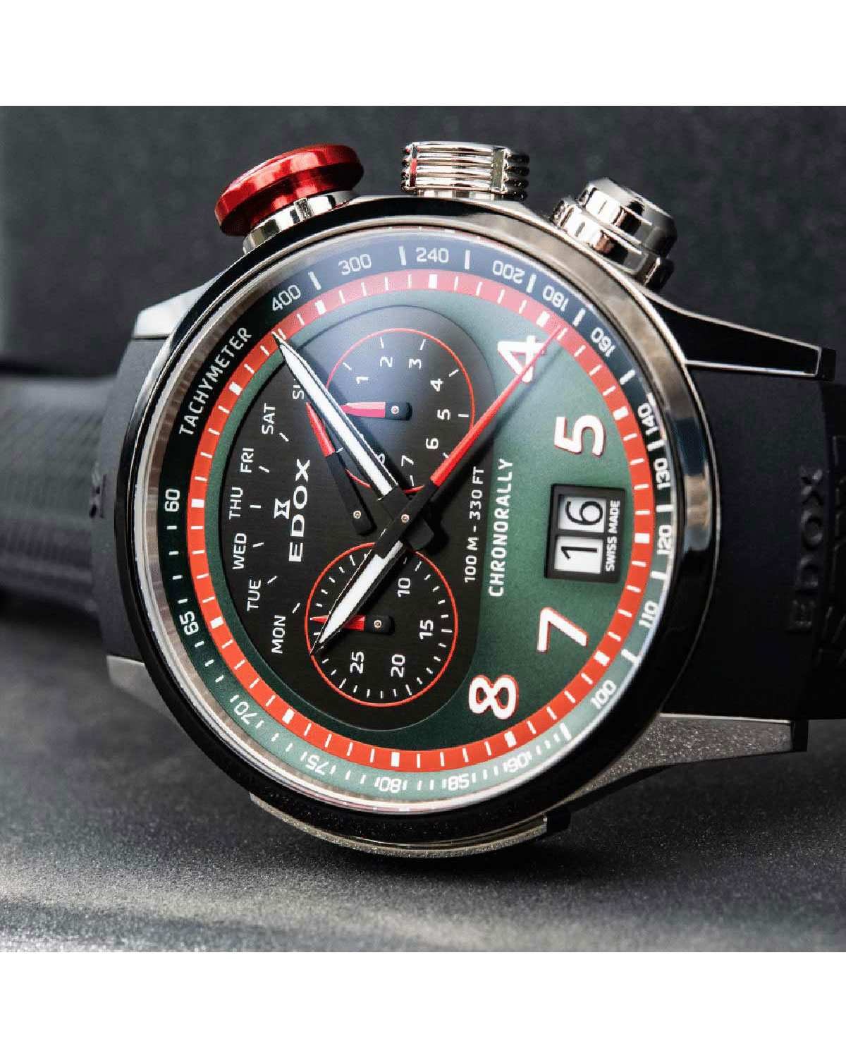 Ρολόι EDOX Chronorally Chronograph Black Rubber Strap