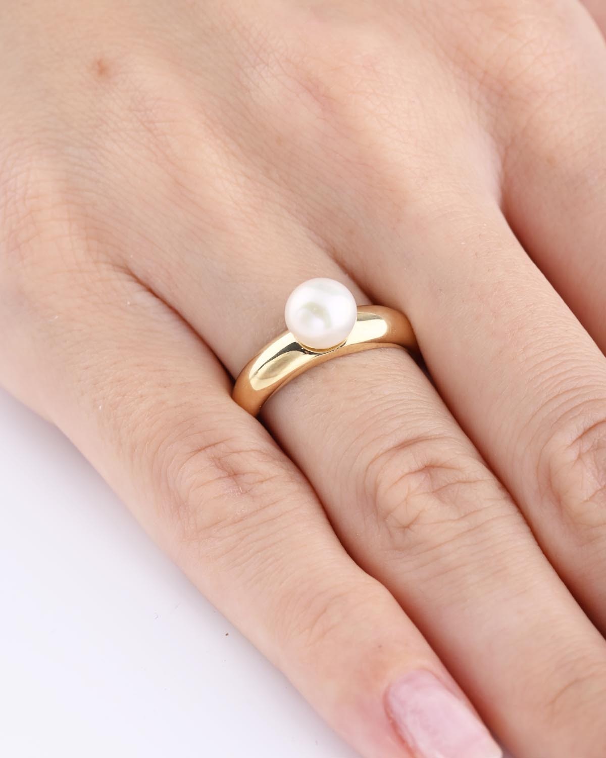 Μονόπετρο δαχτυλίδι SOLEDOR Pearl Sparkle από χρυσό 14Κ με μαργαριτάρι