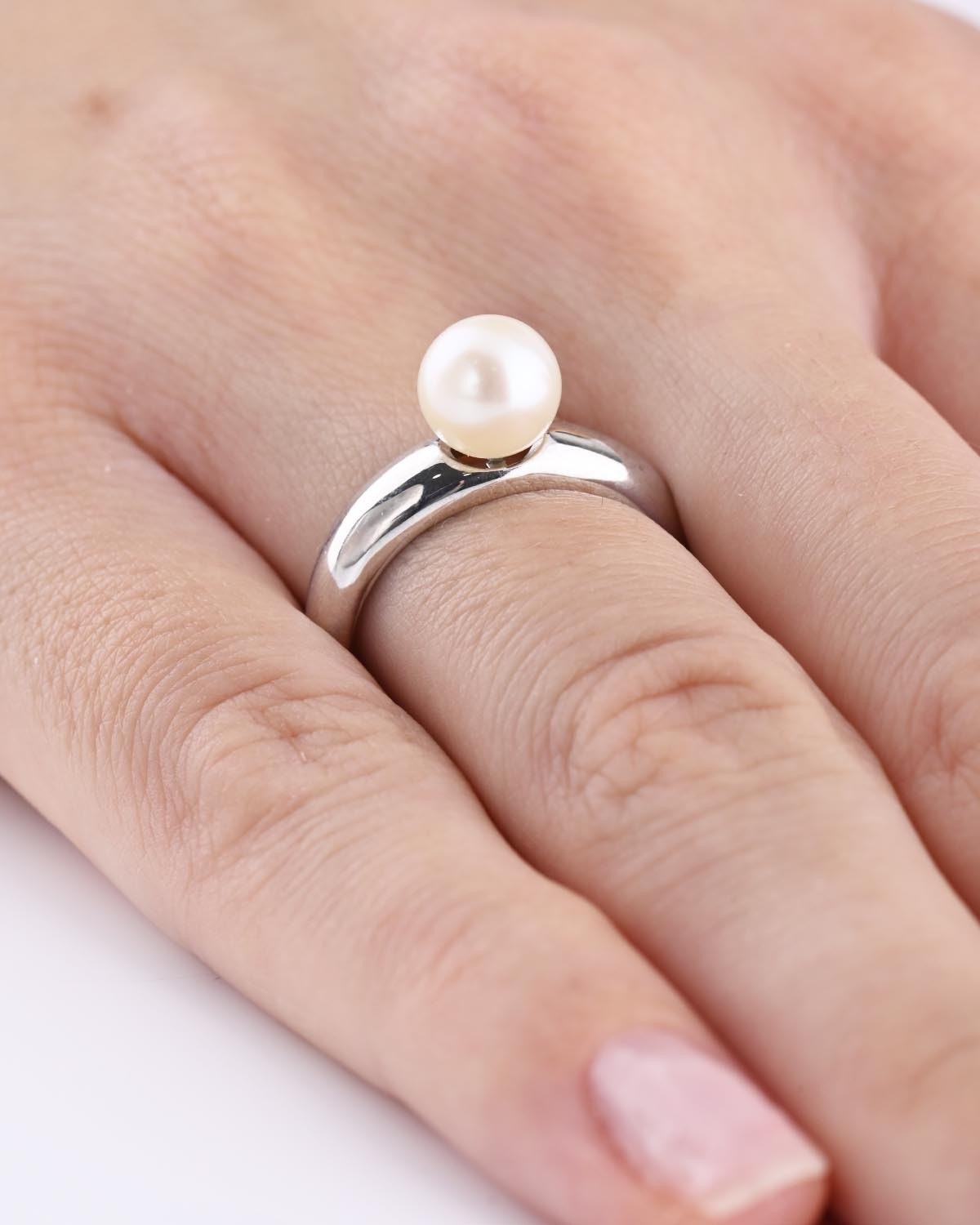 Μονόπετρο δαχτυλίδι SOLEDOR Pearl Sparkle από λευκόχρυσο 14Κ με μαργαριτάρι