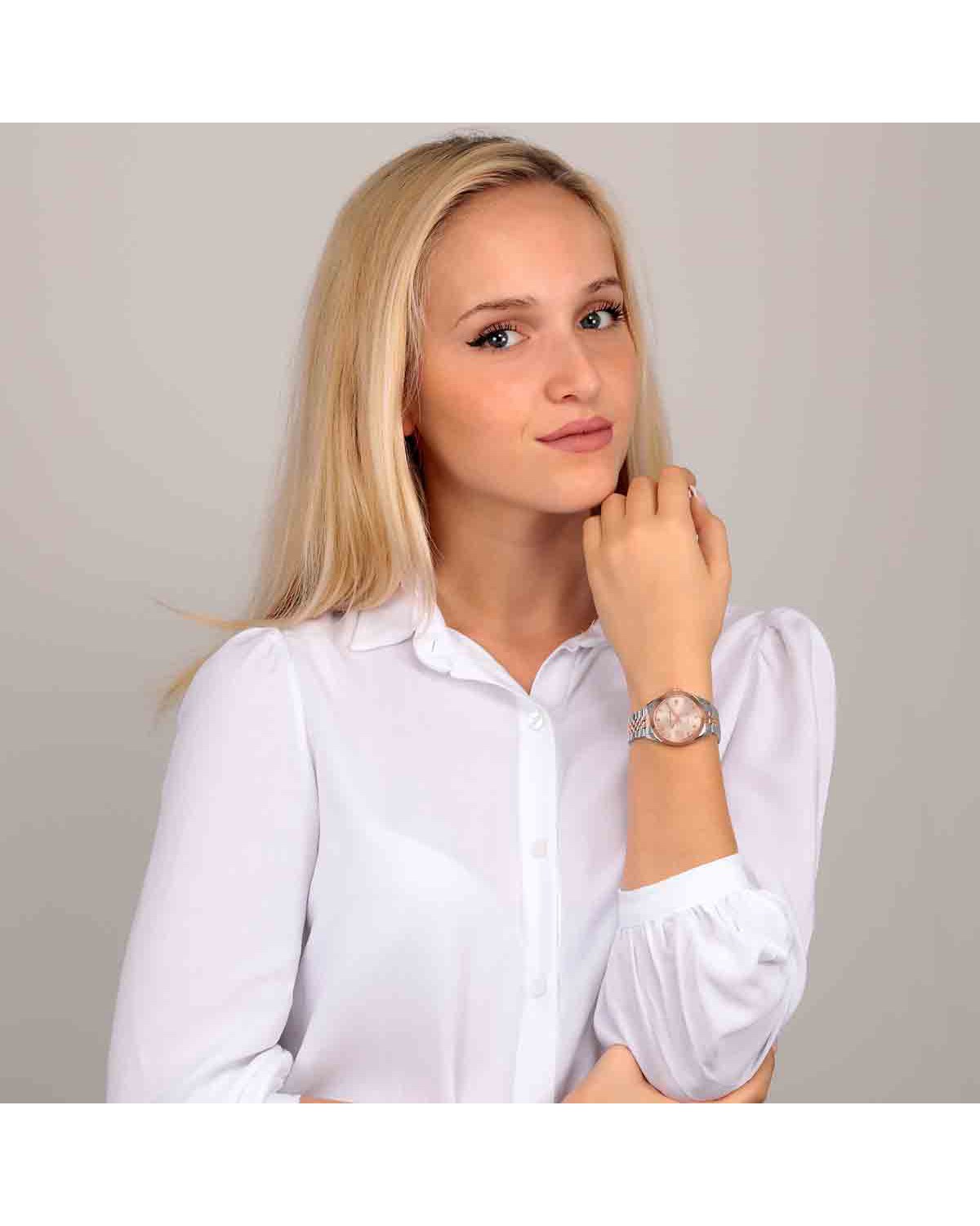 LUCIEN ROCHAT Madame Diamonds Two Tone Stainless Steel Bracelet