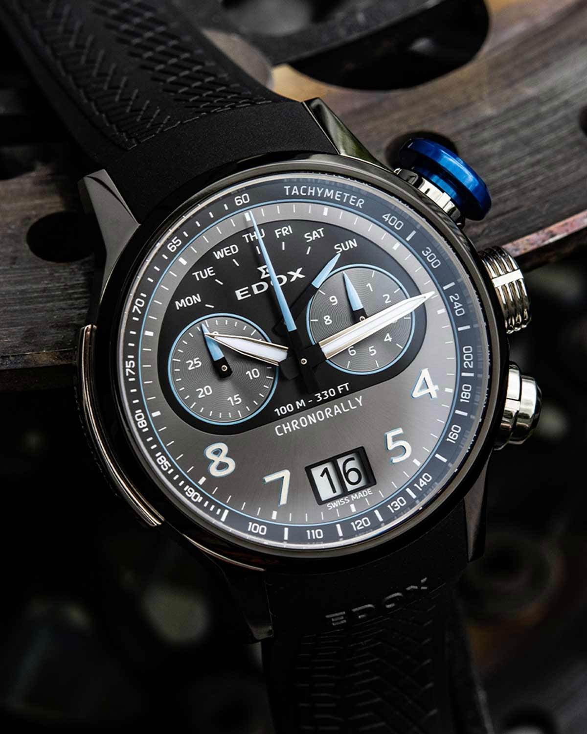 Ρολόι EDOX Chronorally Chronograph Black Rubber Strap Special Edition