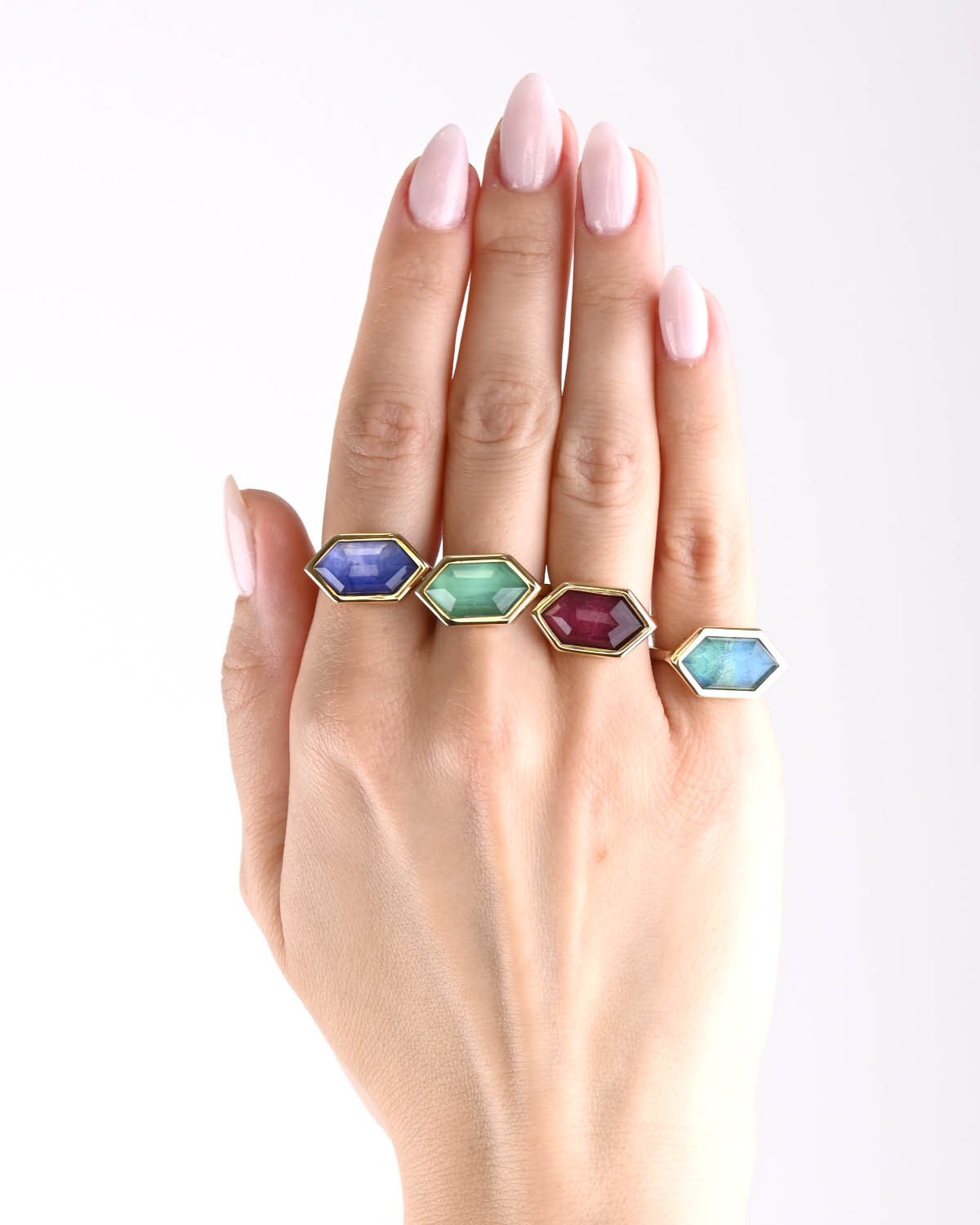 Δαχτυλίδι SOLEDOR της σειράς Hexagon από χρυσό 14Κ με Ruby Triplet (Νο 49)