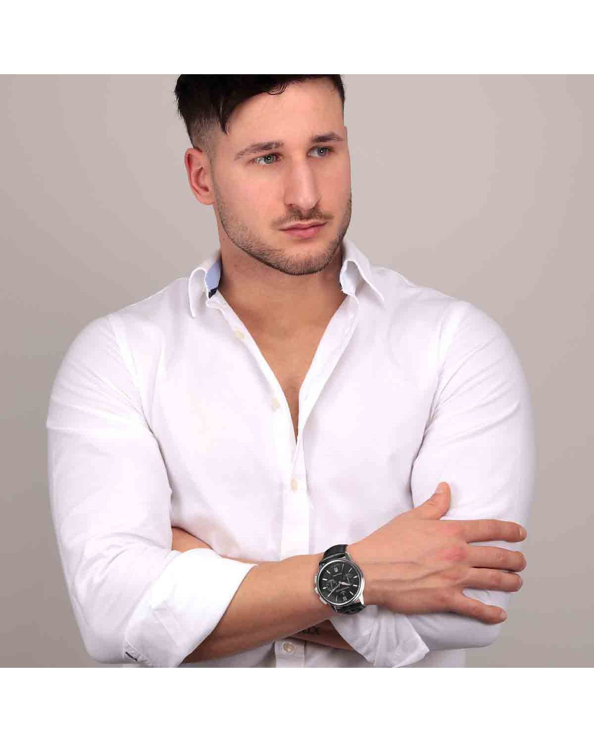 Ρολόι LUCIEN ROCHAT Iconic Automatic Chronograph Black Leather Strap