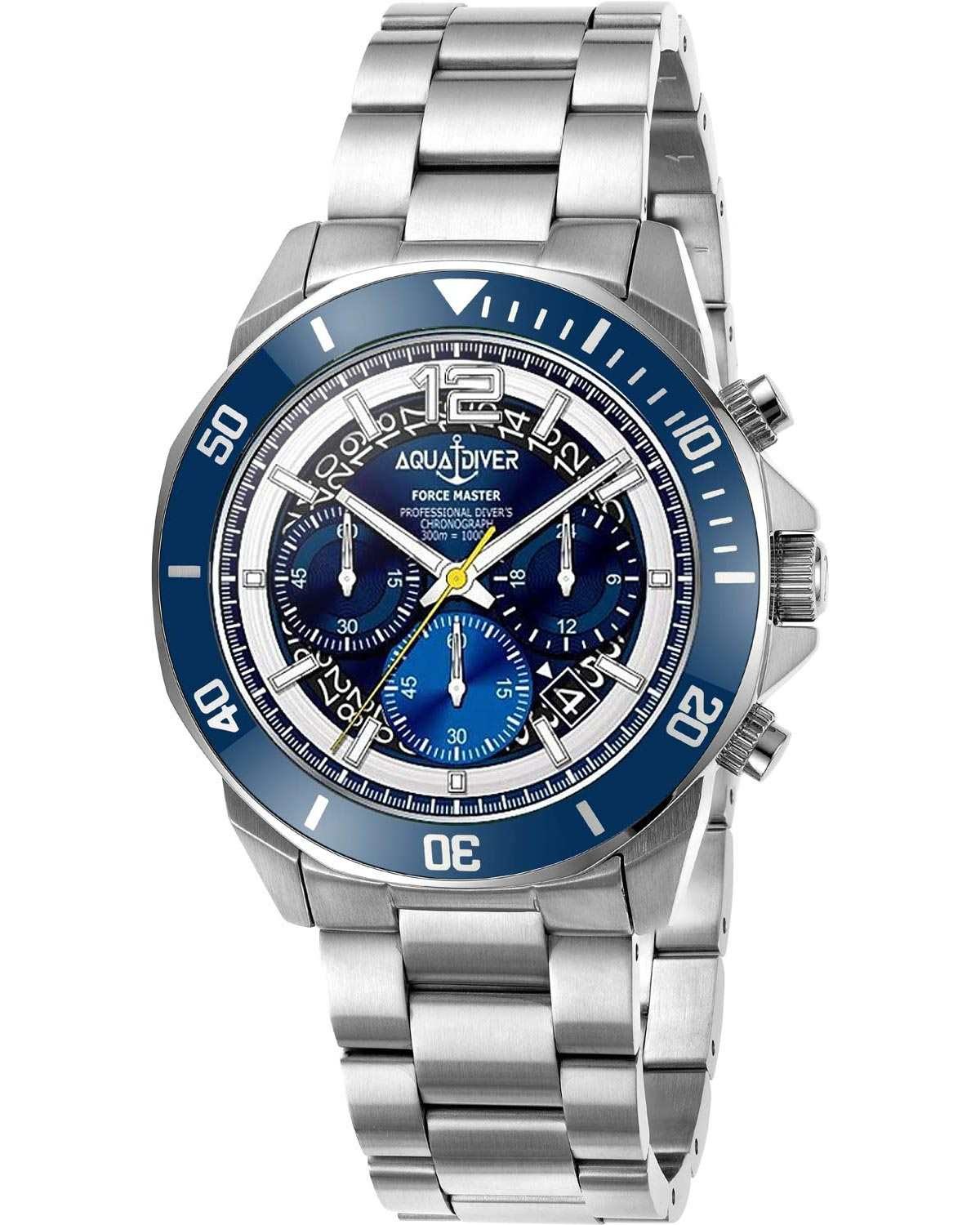 AQUADIVER Force Master Chronograph Silver Stainless Steel Bracelet