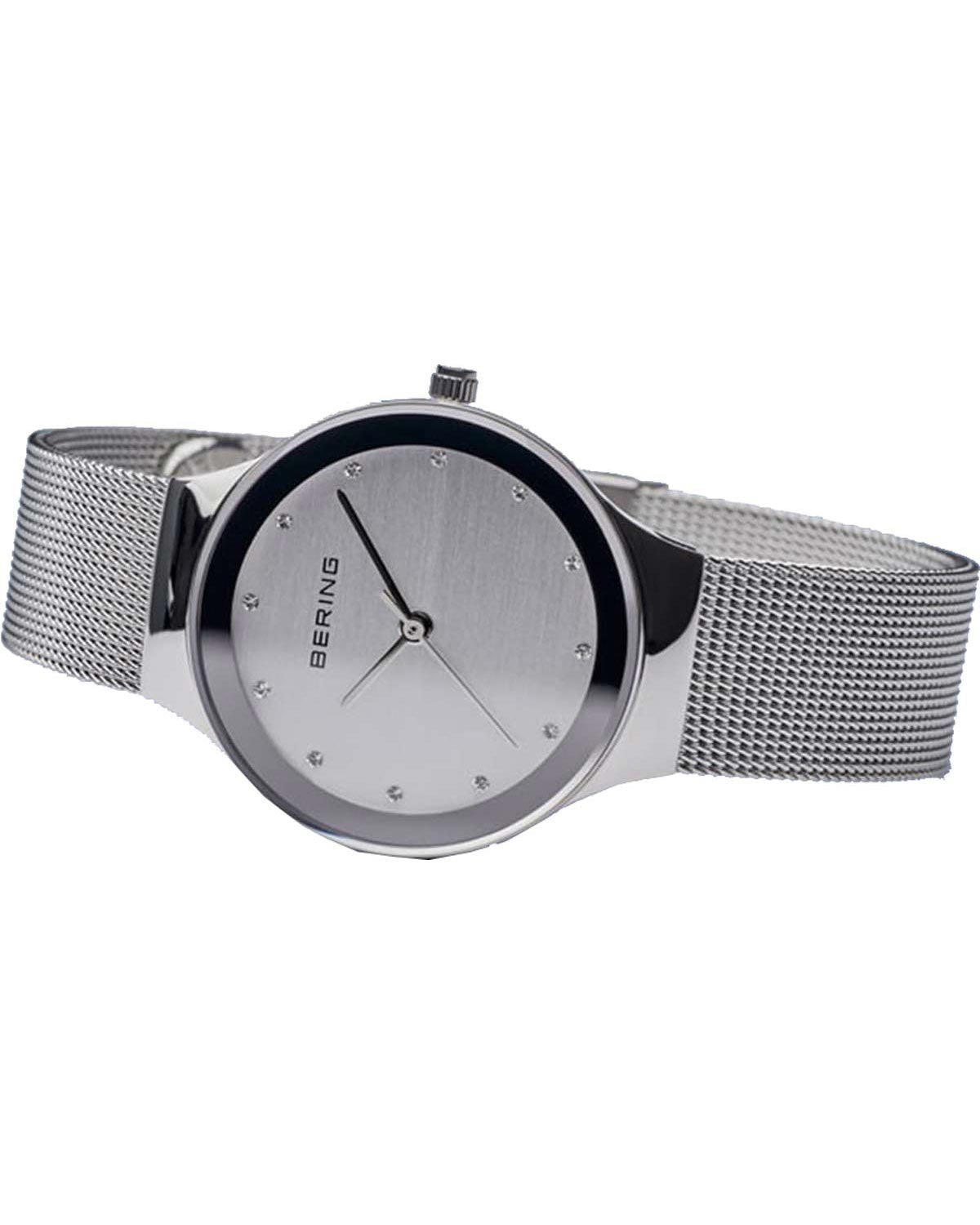 Γυναικείο ρολόι BERING Classic με ασημί μπρασελέ από ατσάλι και κρύσταλλα