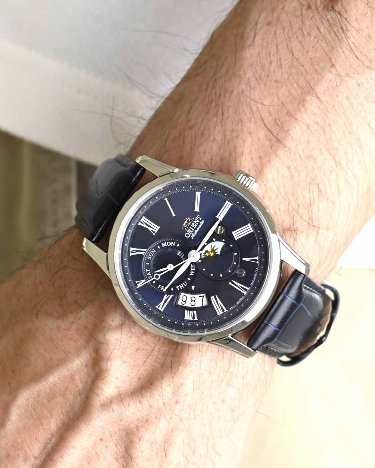 Ρολόι ORIENT Classic Sun and Moon Automatic Blue Leather Strap