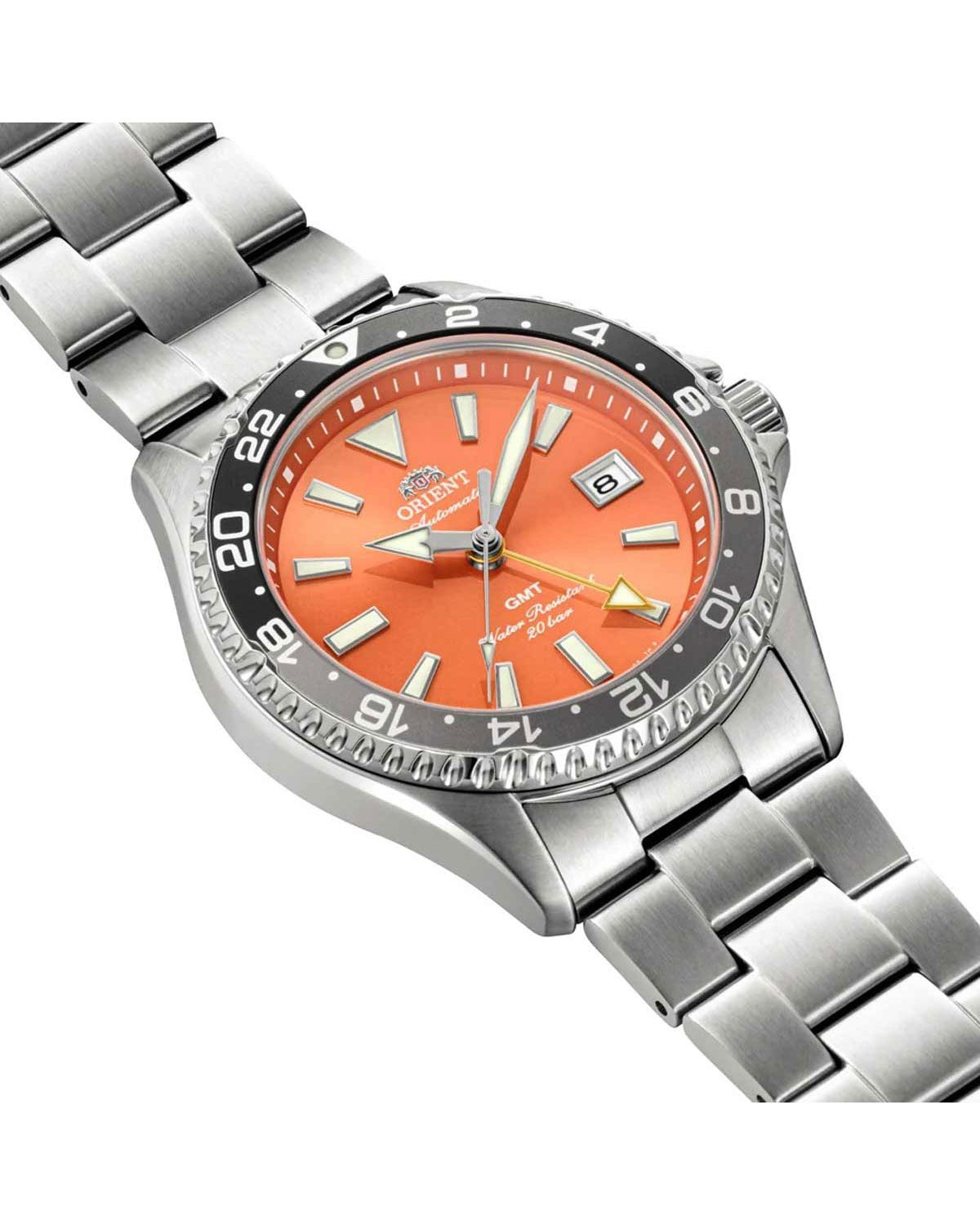 Ανδρικό ρολόι ORIENT Mako GMT αυτόματο με διπλή ώρα και ατσάλινο μπρασελέ