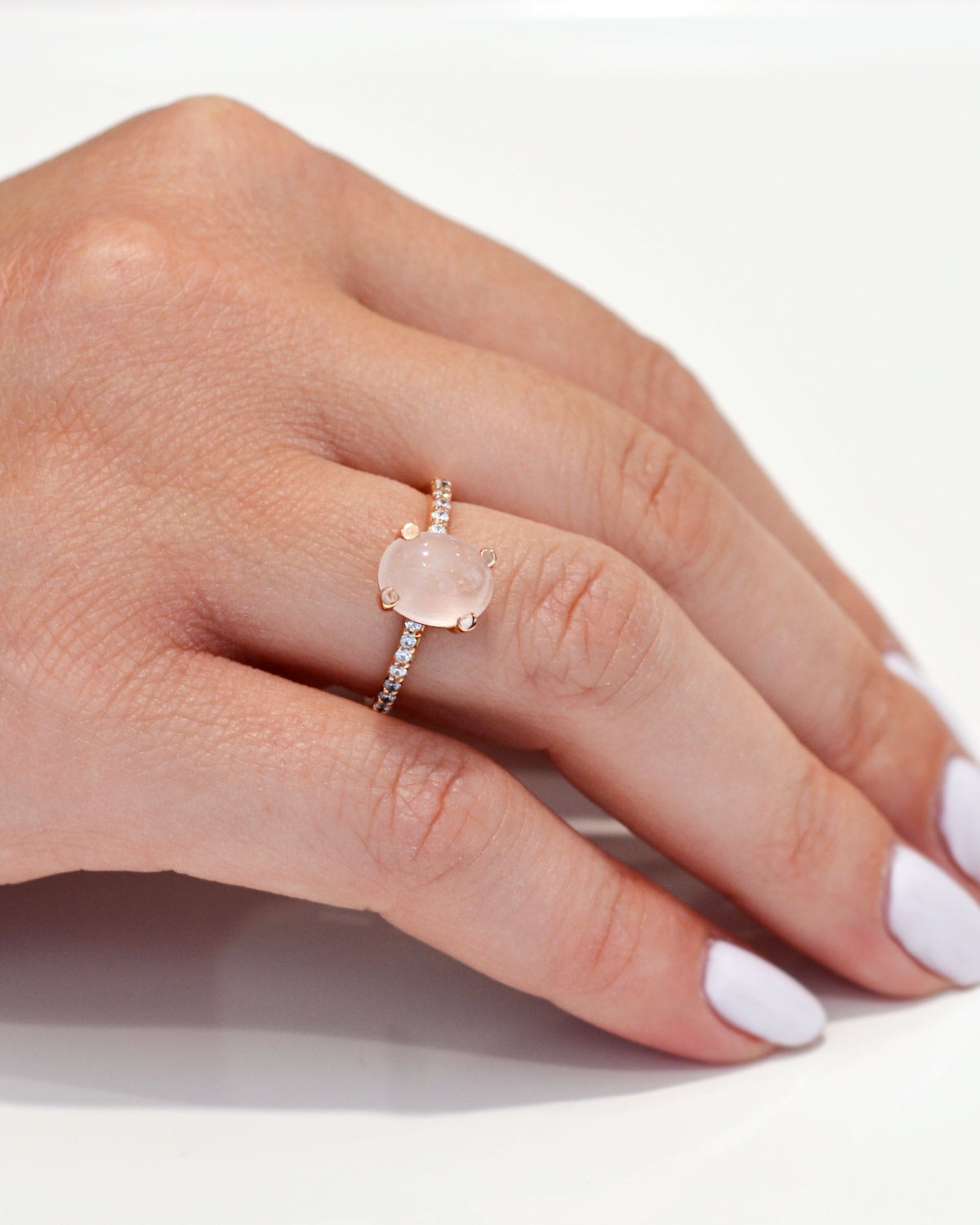 Δαχτυλίδι SOLEDOR από ροζ χρυσό 14Κ με Rose Quartz & ζιργκόν