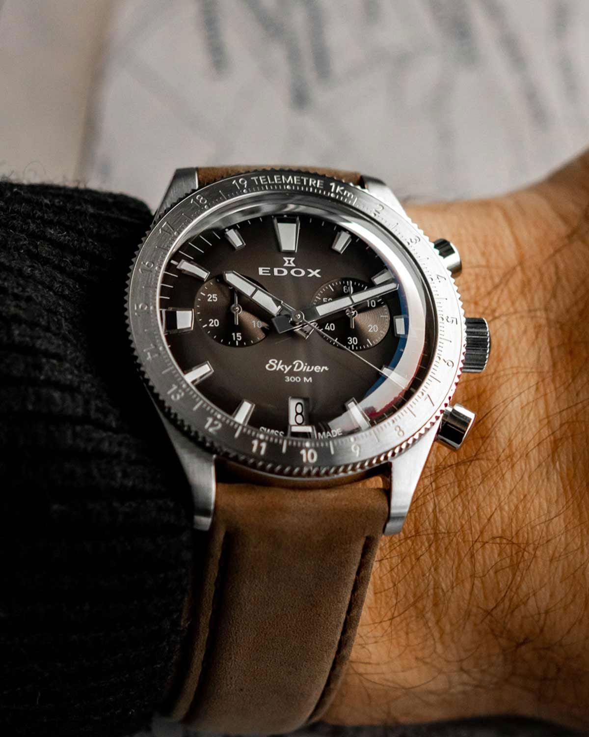 Ρολόι EDOX Skydiver Chronograph Silver Stainless Steel Bracelet Limited Edition