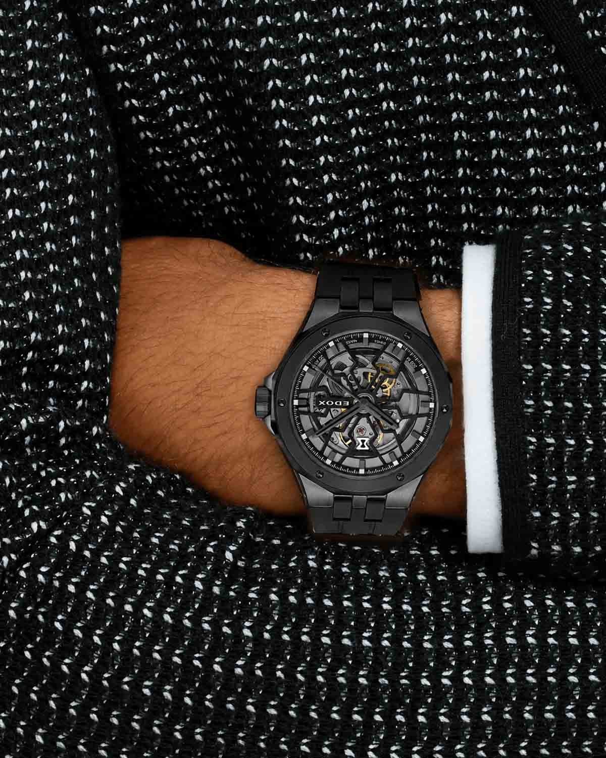 Ρολόι EDOX Delfin Mecano Automatic Black Rubber Strap