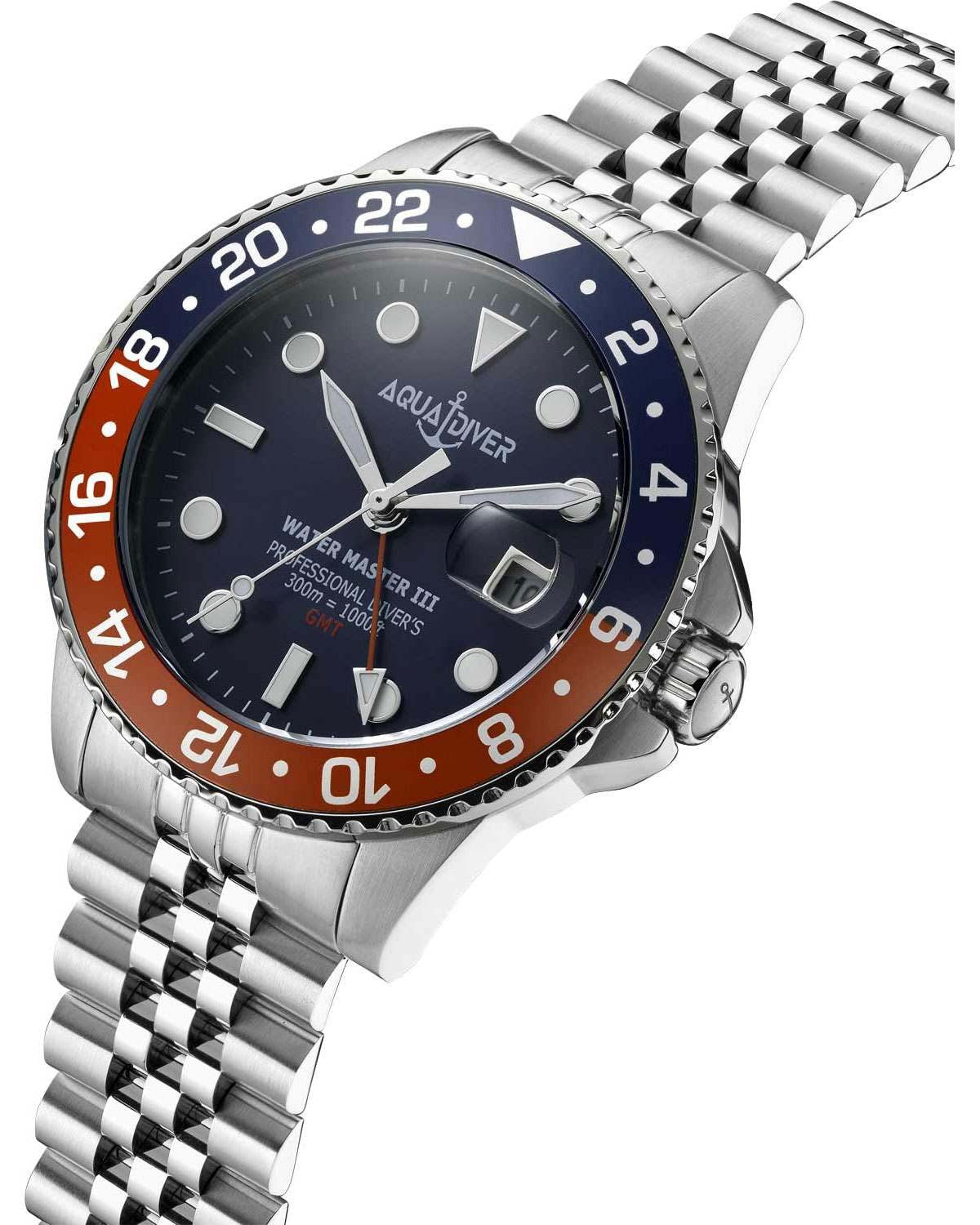 Ρολόι AQUADIVER Water Master III GMT Dual Time Silver Stainless Steel Bracelet