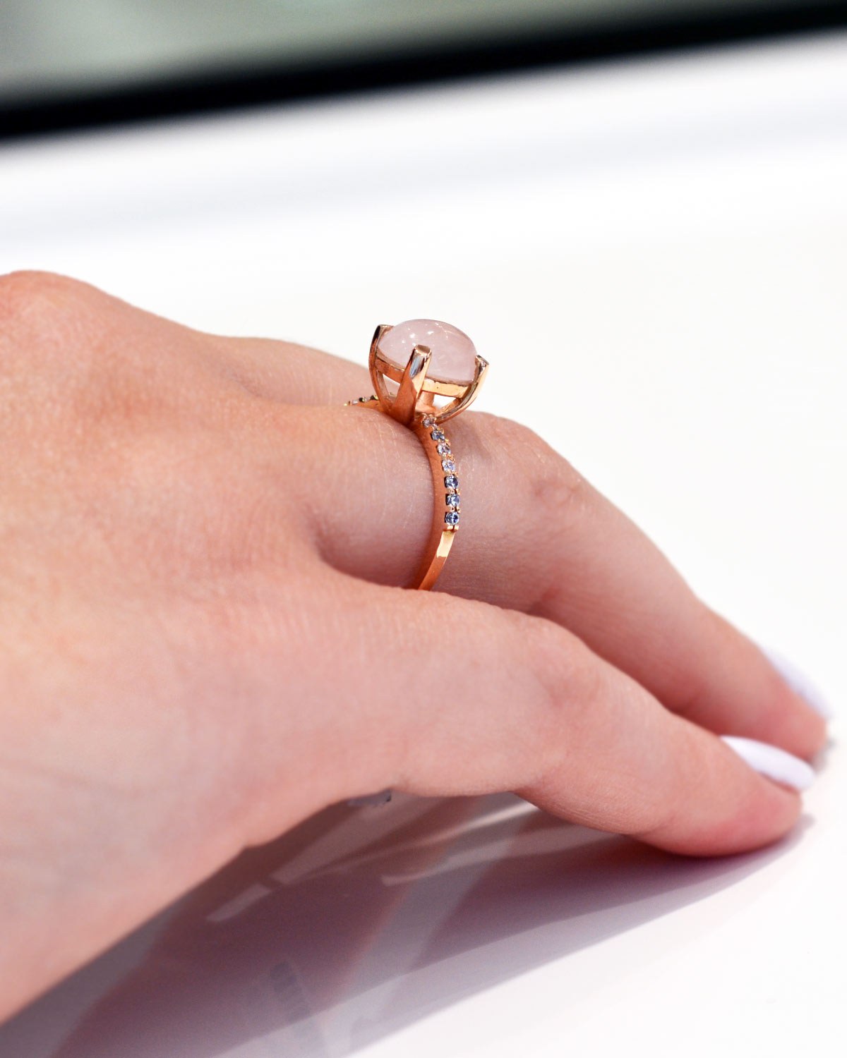 Δαχτυλίδι SOLEDOR από ροζ χρυσό 14Κ με Rose Quartz & ζιργκόν