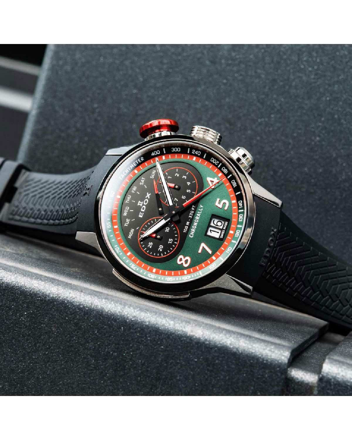 Ρολόι EDOX Chronorally Chronograph Black Rubber Strap