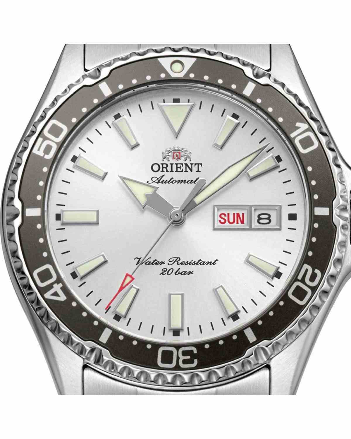 Ανδρικό ρολόι ORIENT Mako V αυτόματο με ασημί μπρασελέ από ανοξείδωτο ατσάλι