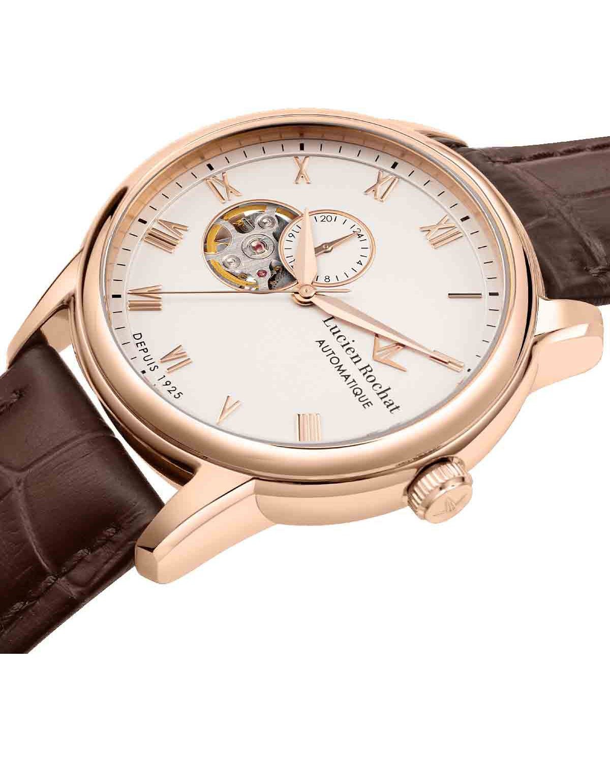 LUCIEN ROCHAT Iconic Automatic Brown Leather Strap