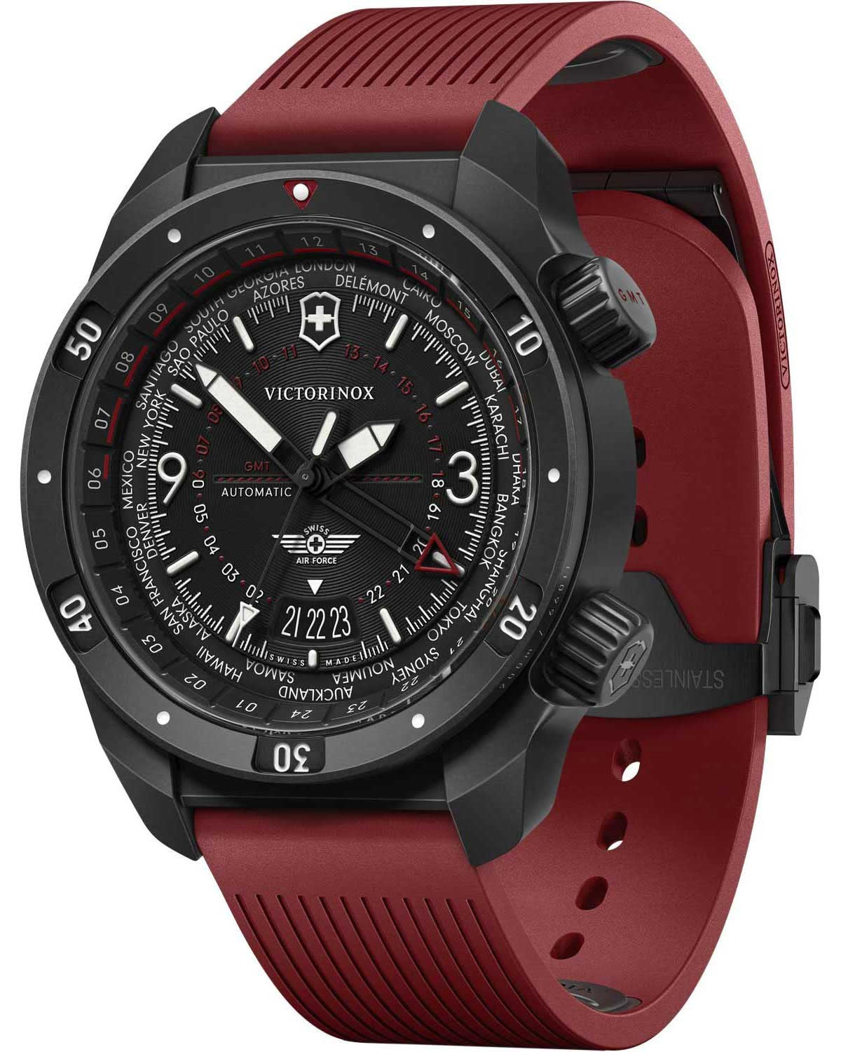 Ανδρικό ρολόι VICTORINOX Air Pro αυτόματο με τριπλή ώρα και καουτσούκ λουράκι