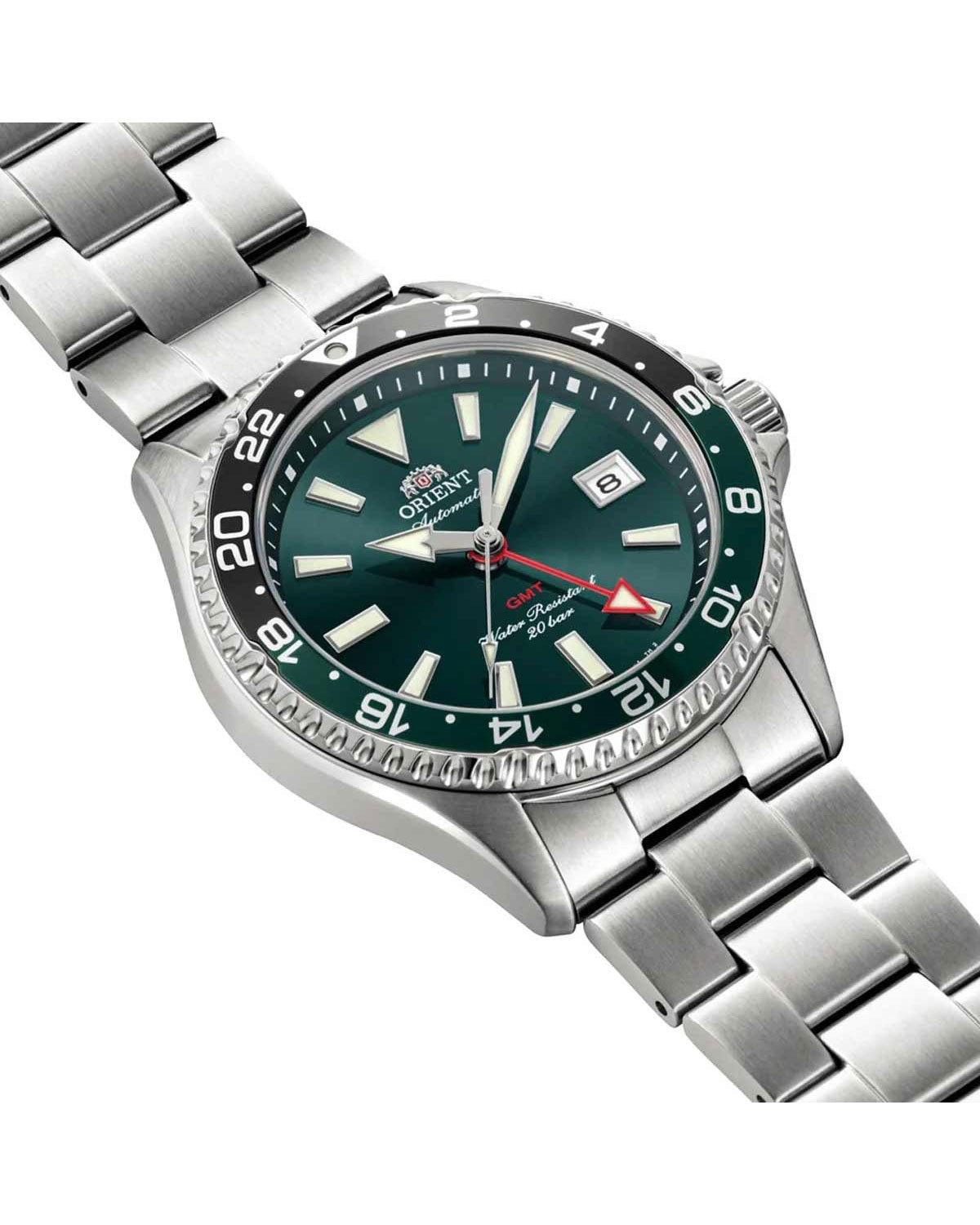 Ανδρικό ρολόι ORIENT Mako GMT αυτόματο με διπλή ώρα και ατσάλινο μπρασελέ
