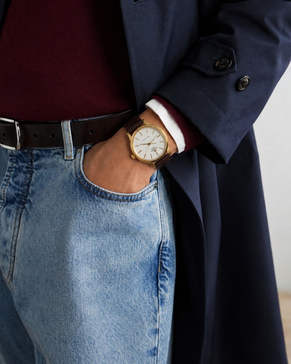 Ρολόι ORIENT Bambino αυτόματο με καφέ δερμάτινο λουράκι