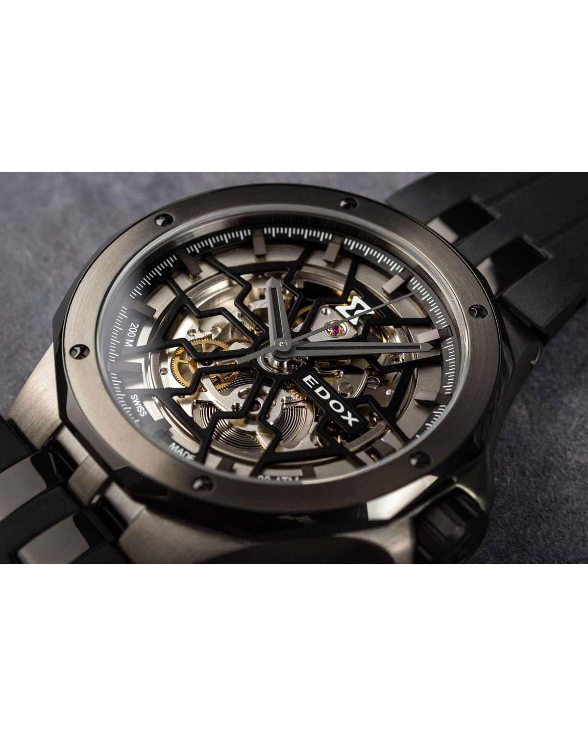 Ρολόι EDOX Delfin Mecano Automatic Black Rubber Strap