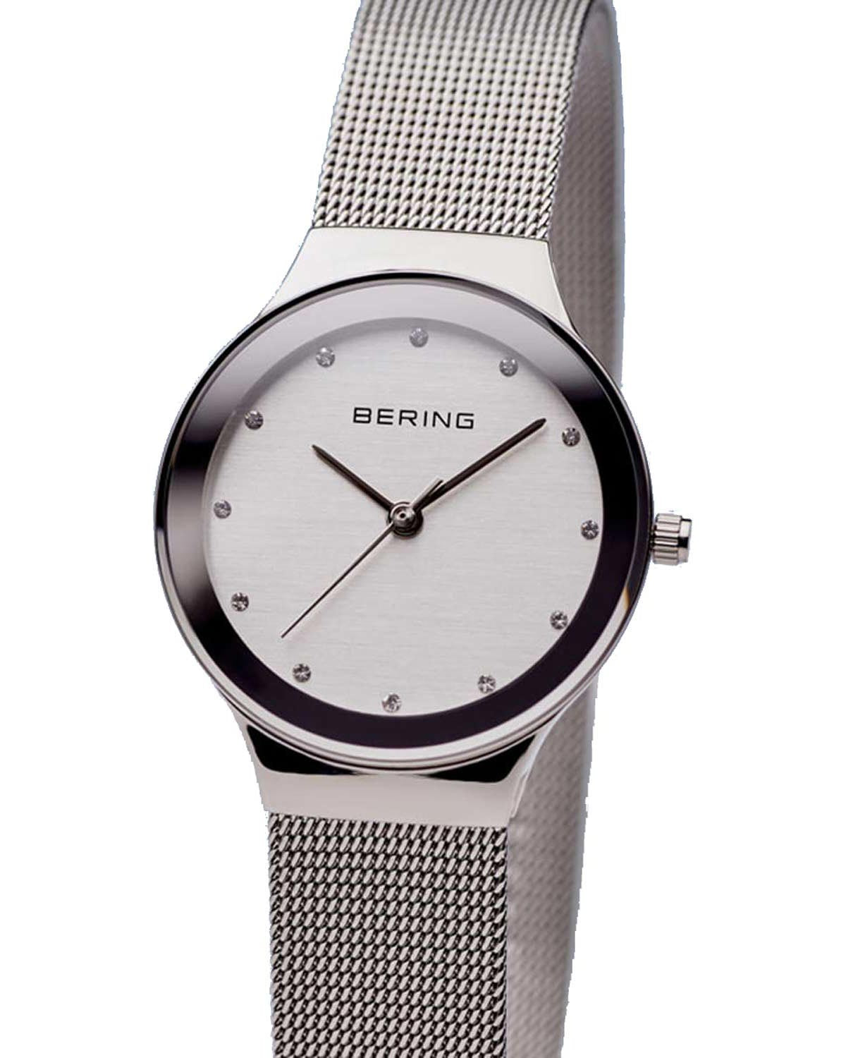 Γυναικείο ρολόι BERING Classic με ασημί μπρασελέ από ατσάλι και κρύσταλλα