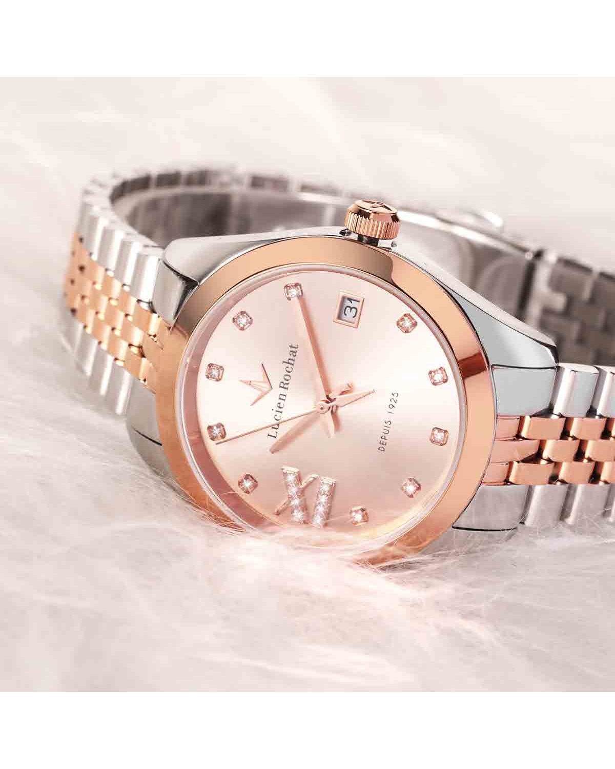 LUCIEN ROCHAT Madame Diamonds Two Tone Stainless Steel Bracelet