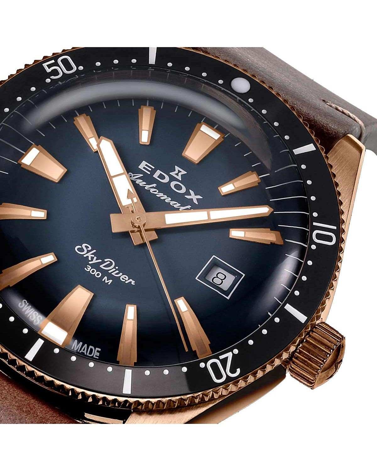 Ρολόι EDOX Skydiver Automatic Brown Leather Strap Limited Edition