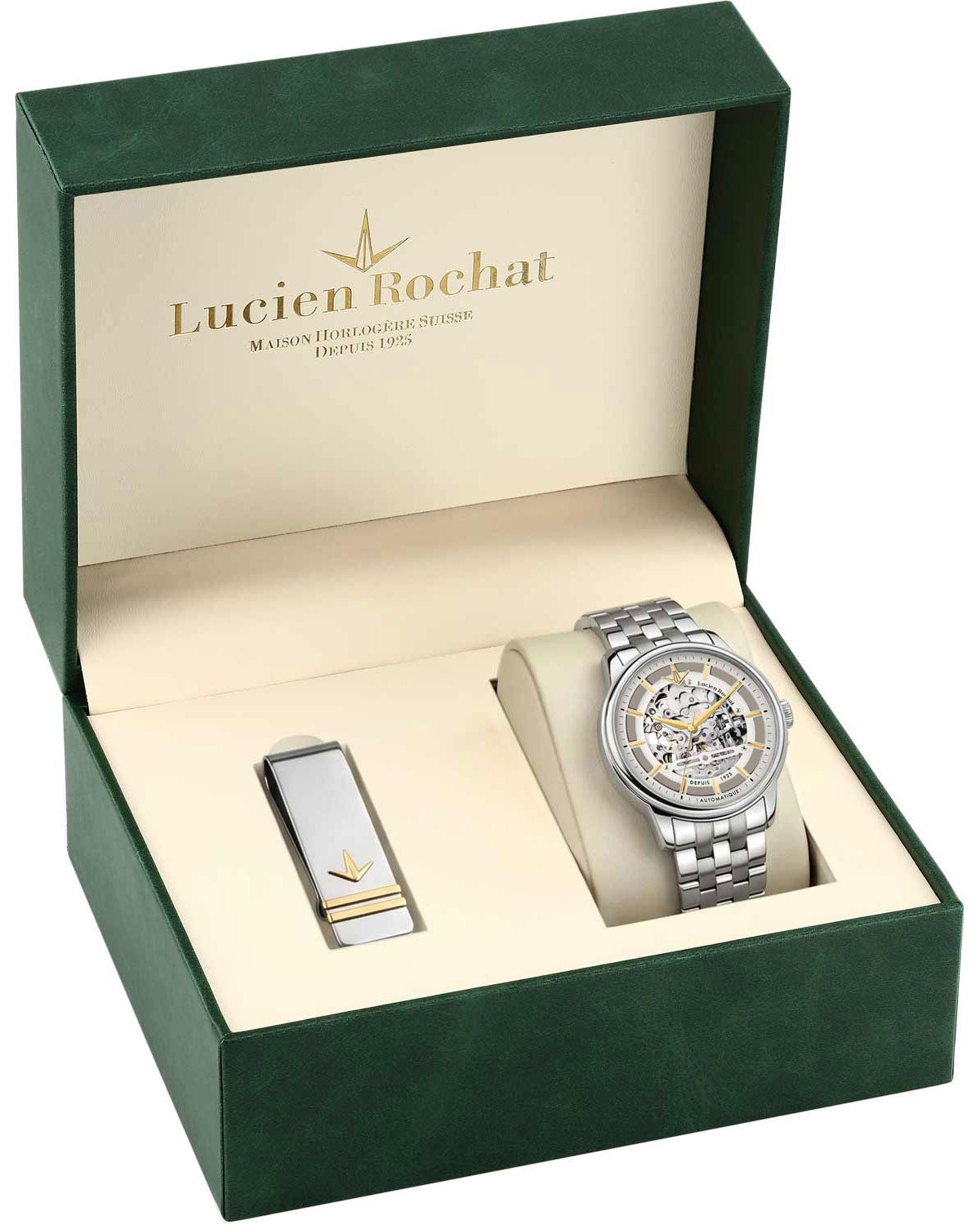 Ανδρικό ρολόι LUCIEN ROCHAT Iconic Gift Set αυτόματο με ασημί ατσάλινο μπρασελέ